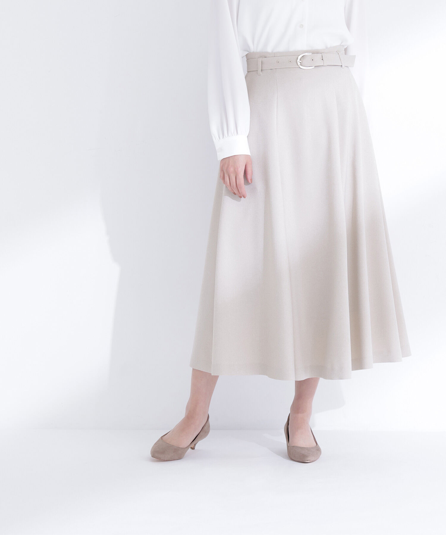  「メタルバックルフレアスカート」|スカート|ベージュ