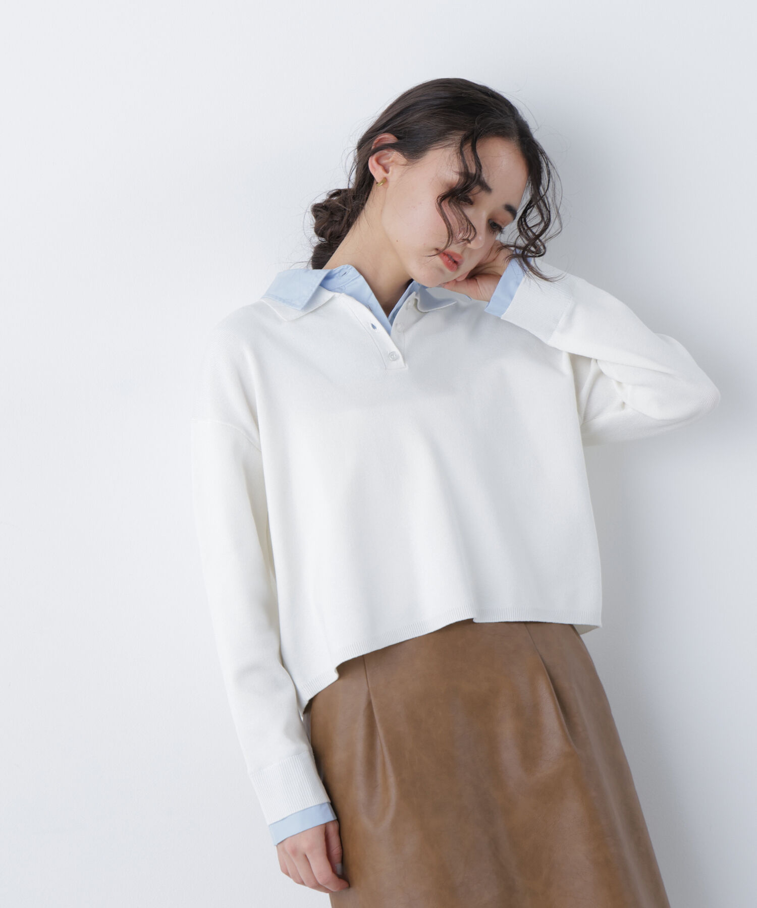  「〈N.〉シャツレイヤードニット」|ニット・セーター|オフホワイト1