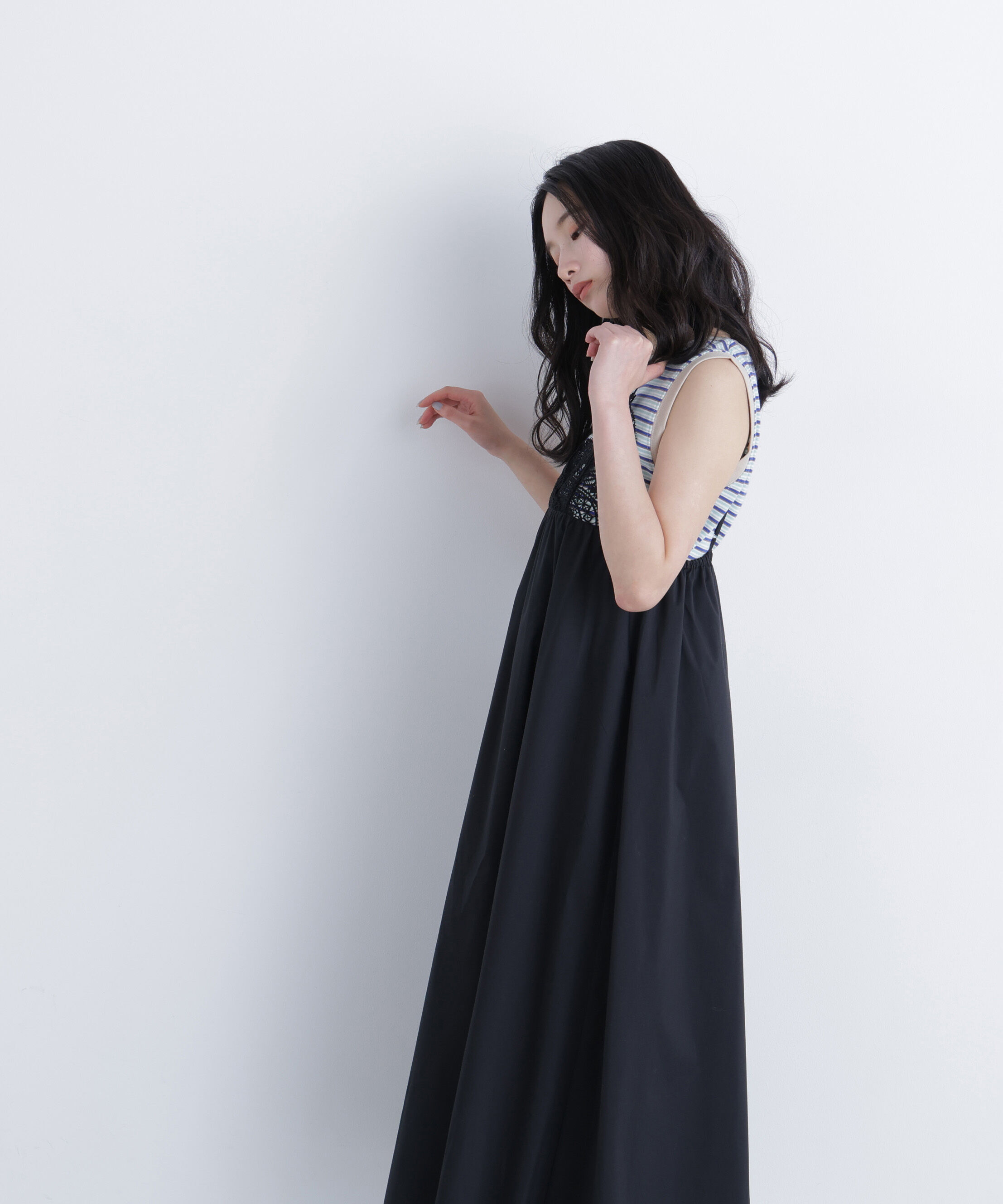  「レース切替コットンブレンドキャミワンピース　　　　　　」|ワンピース|