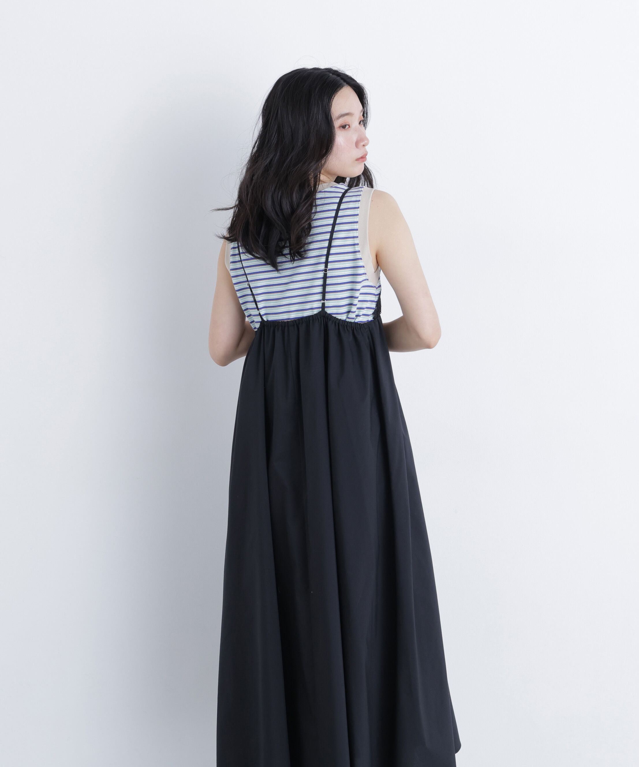  「レース切替コットンブレンドキャミワンピース　　　　　　」|ワンピース|