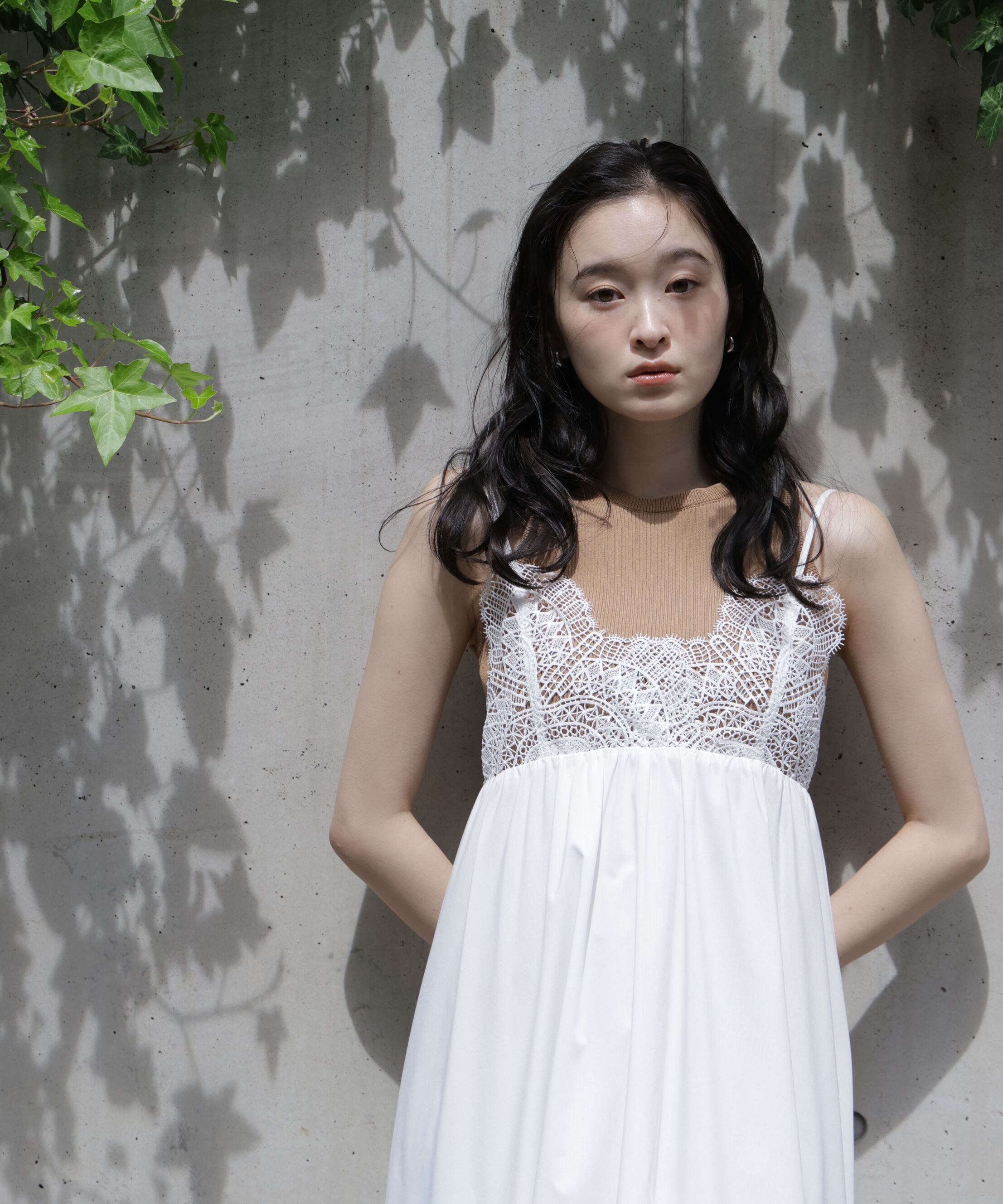  「レース切替コットンブレンドキャミワンピース　　　　　　」|ワンピース|オフホワイト1