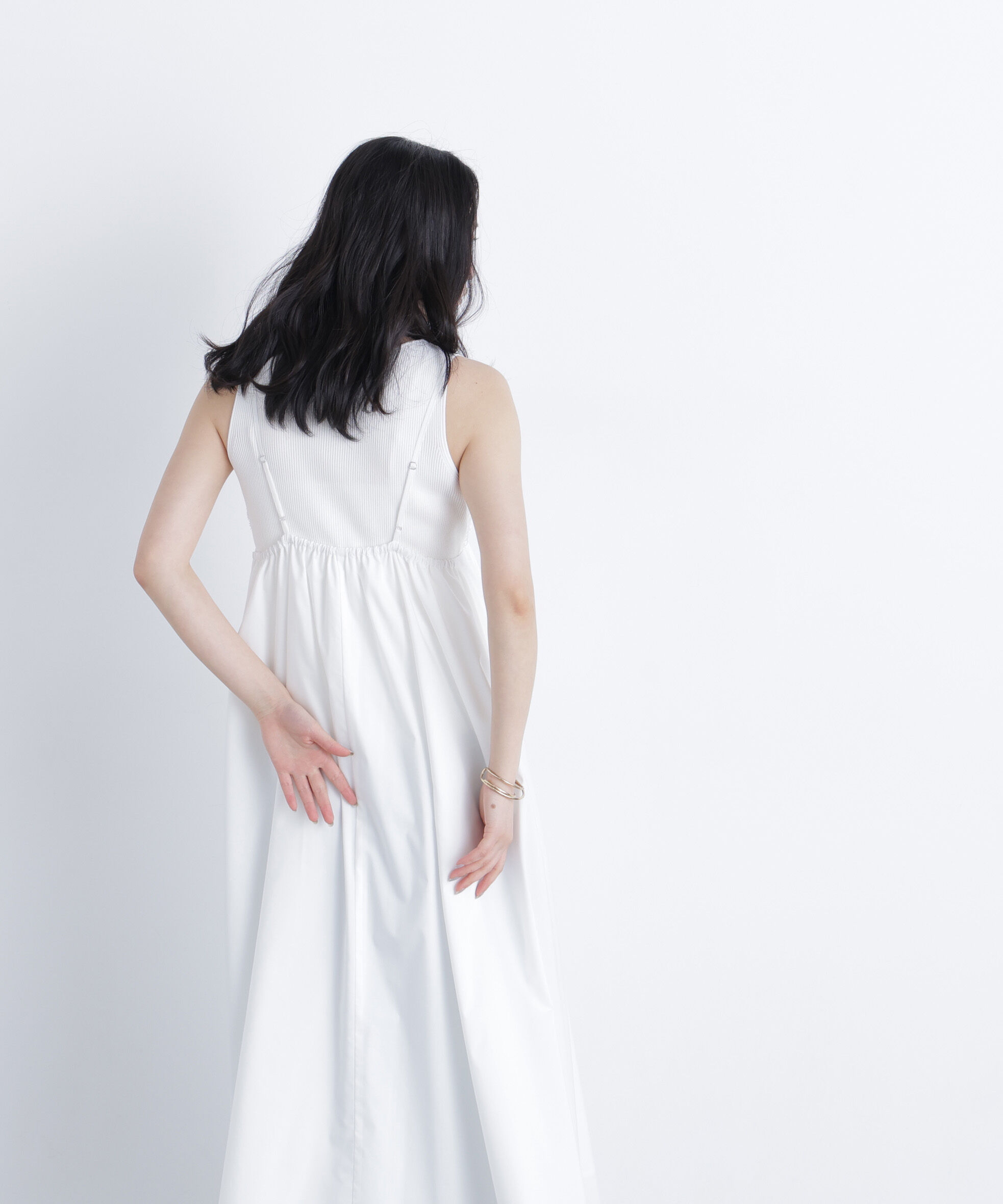  「レース切替コットンブレンドキャミワンピース　　　　　　」|ワンピース|