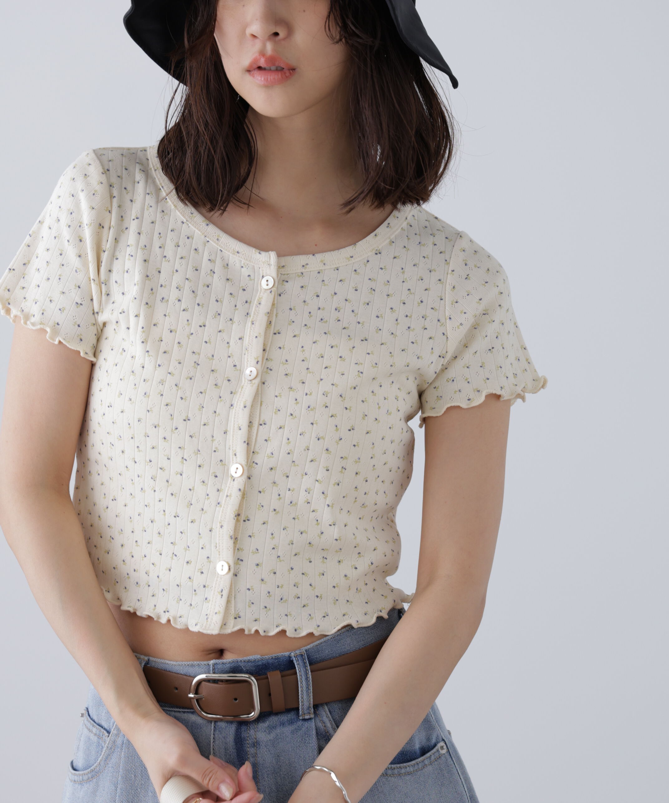  「花柄テレコカーディガン」|Tシャツ・カットソー|