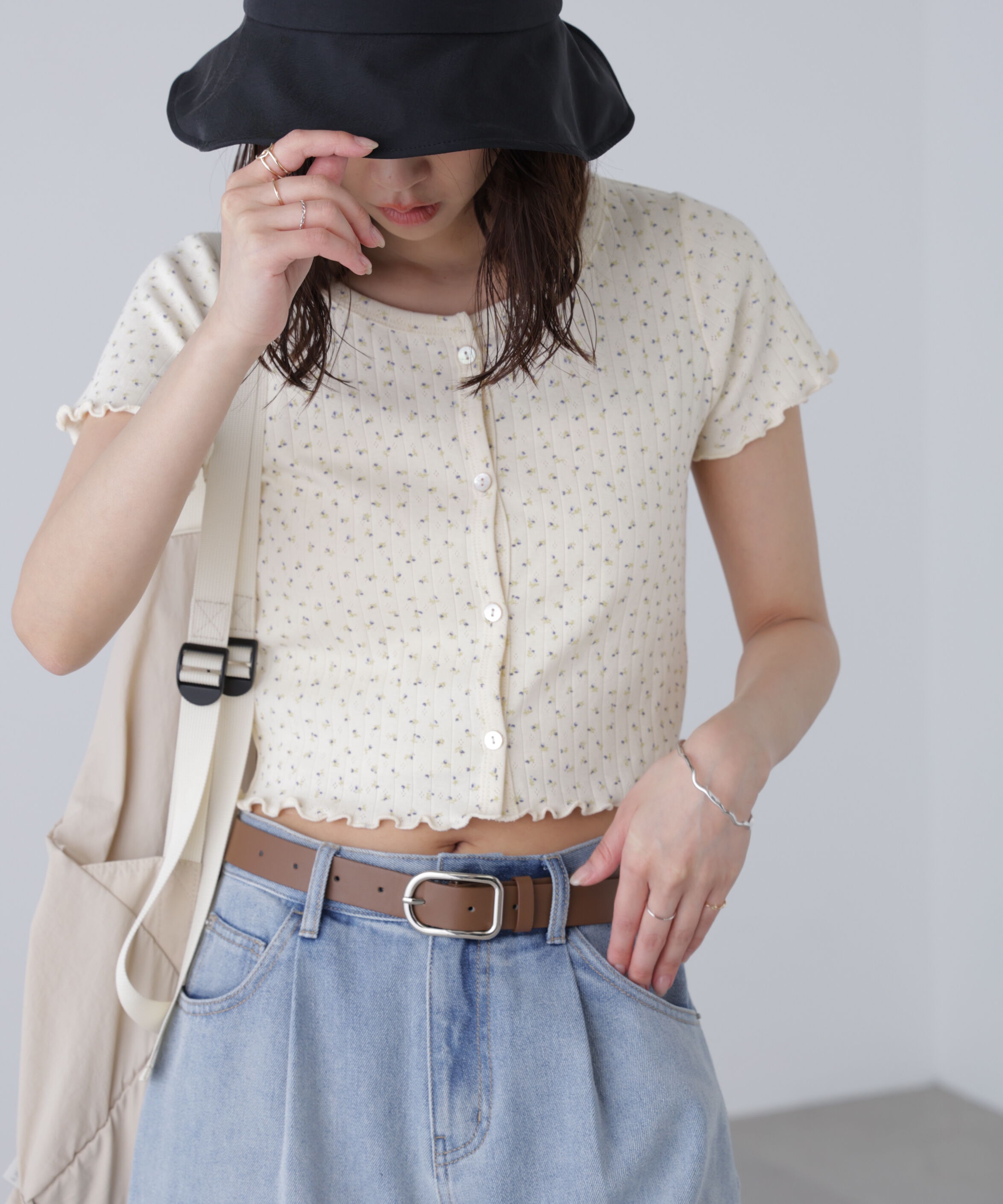  「花柄テレコカーディガン」|Tシャツ・カットソー|