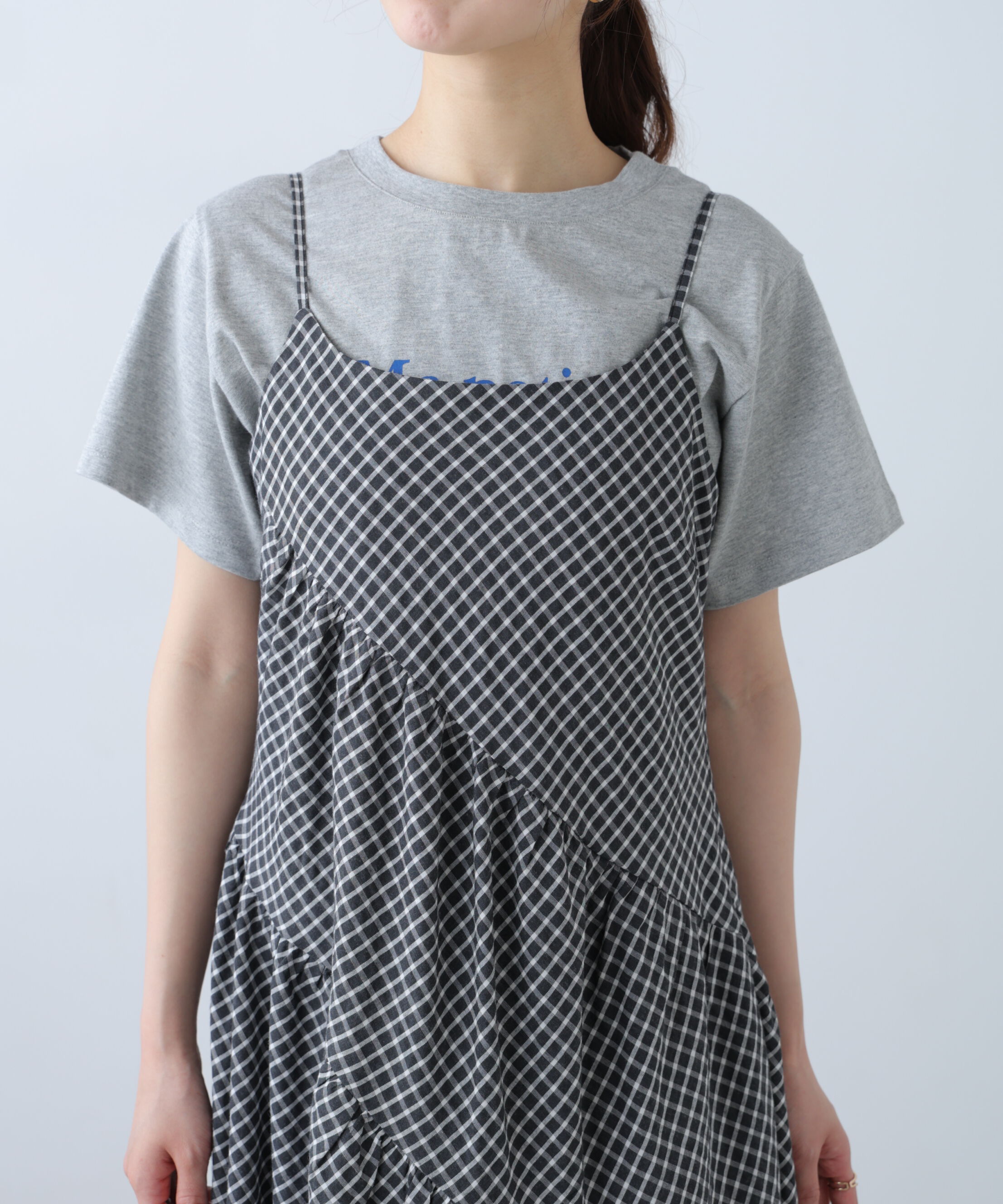  「チェック柄エスカルゴティアードキャミワンピース」|ワンピース|