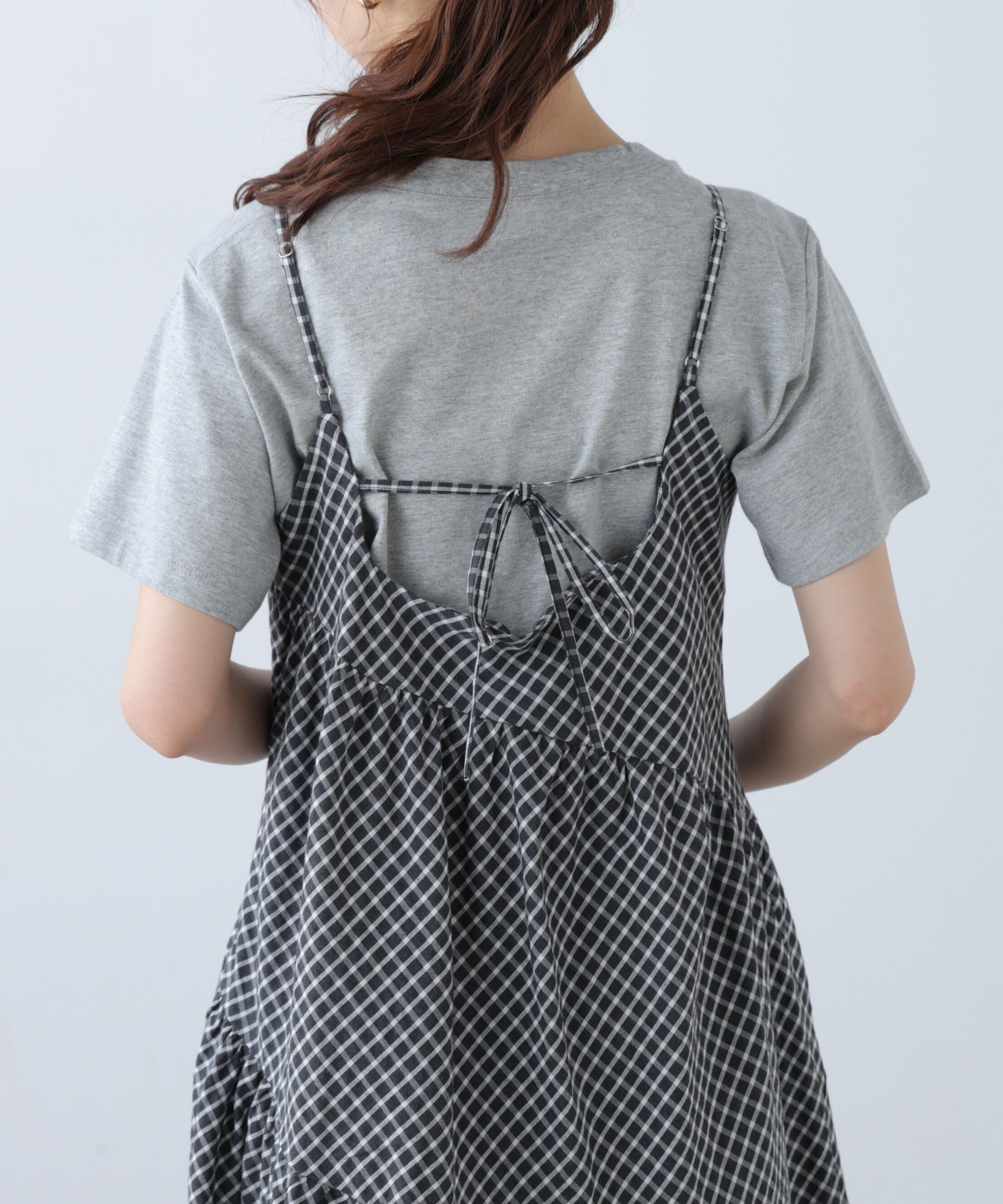  「チェック柄エスカルゴティアードキャミワンピース」|ワンピース|