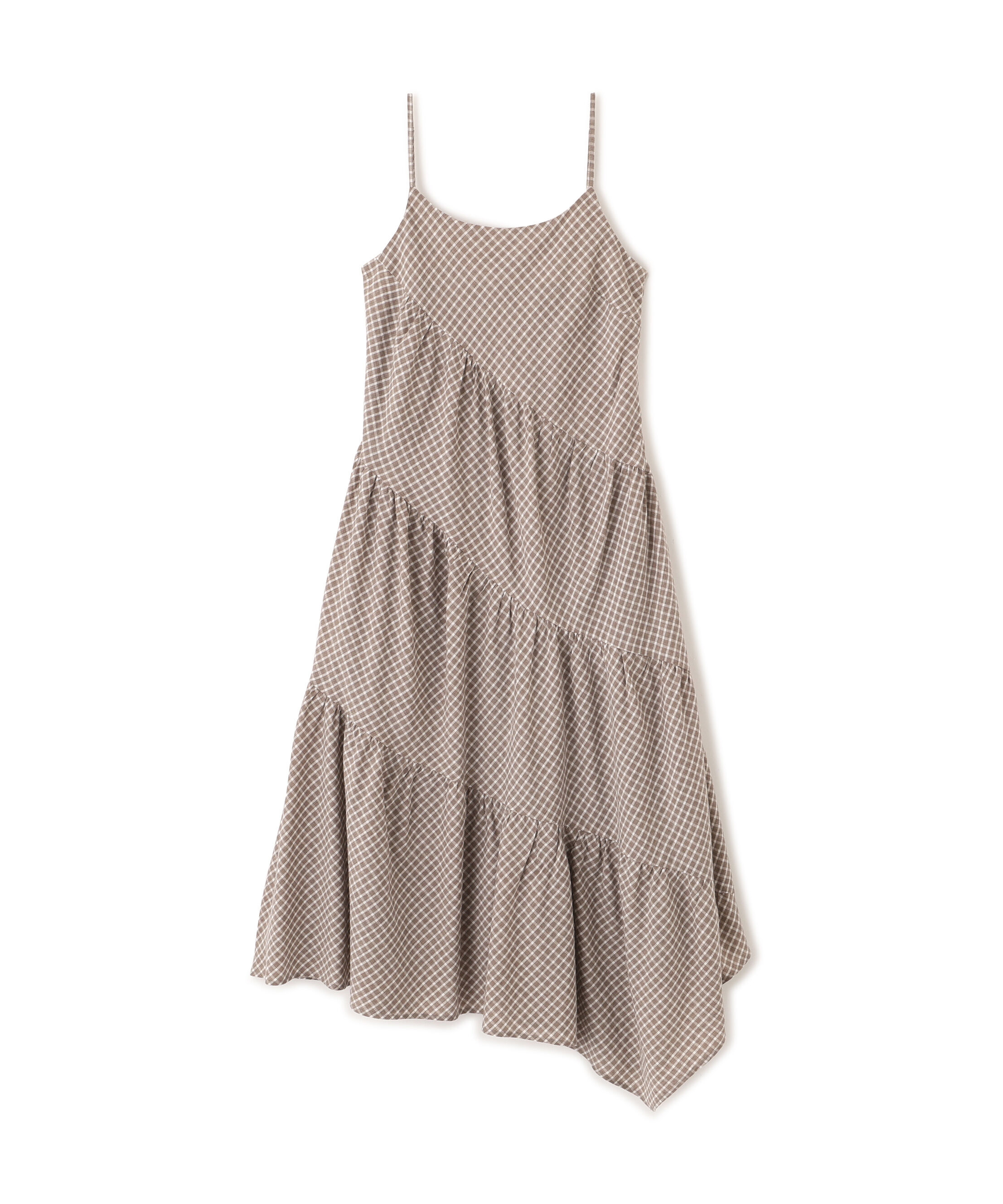  「チェック柄エスカルゴティアードキャミワンピース」|ワンピース|