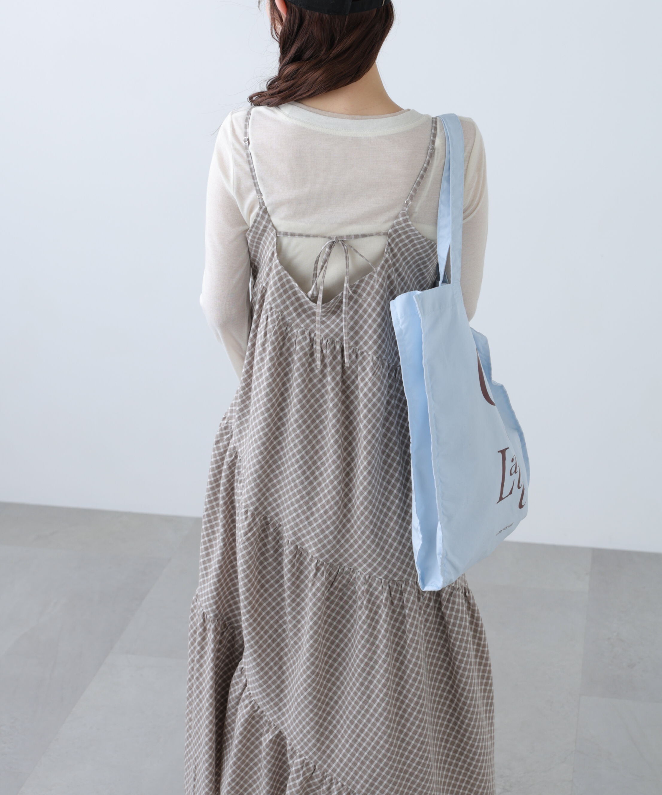  「チェック柄エスカルゴティアードキャミワンピース」|ワンピース|