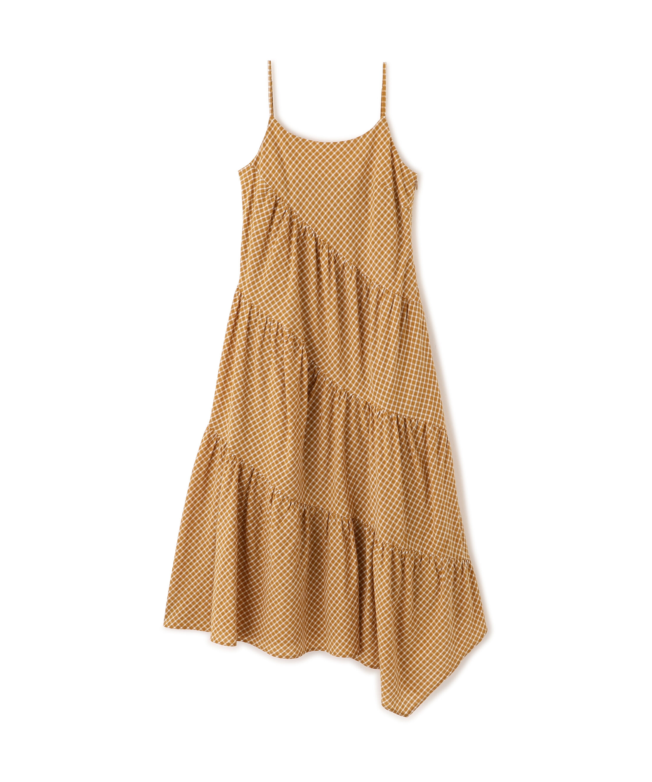  「チェック柄エスカルゴティアードキャミワンピース」|ワンピース|