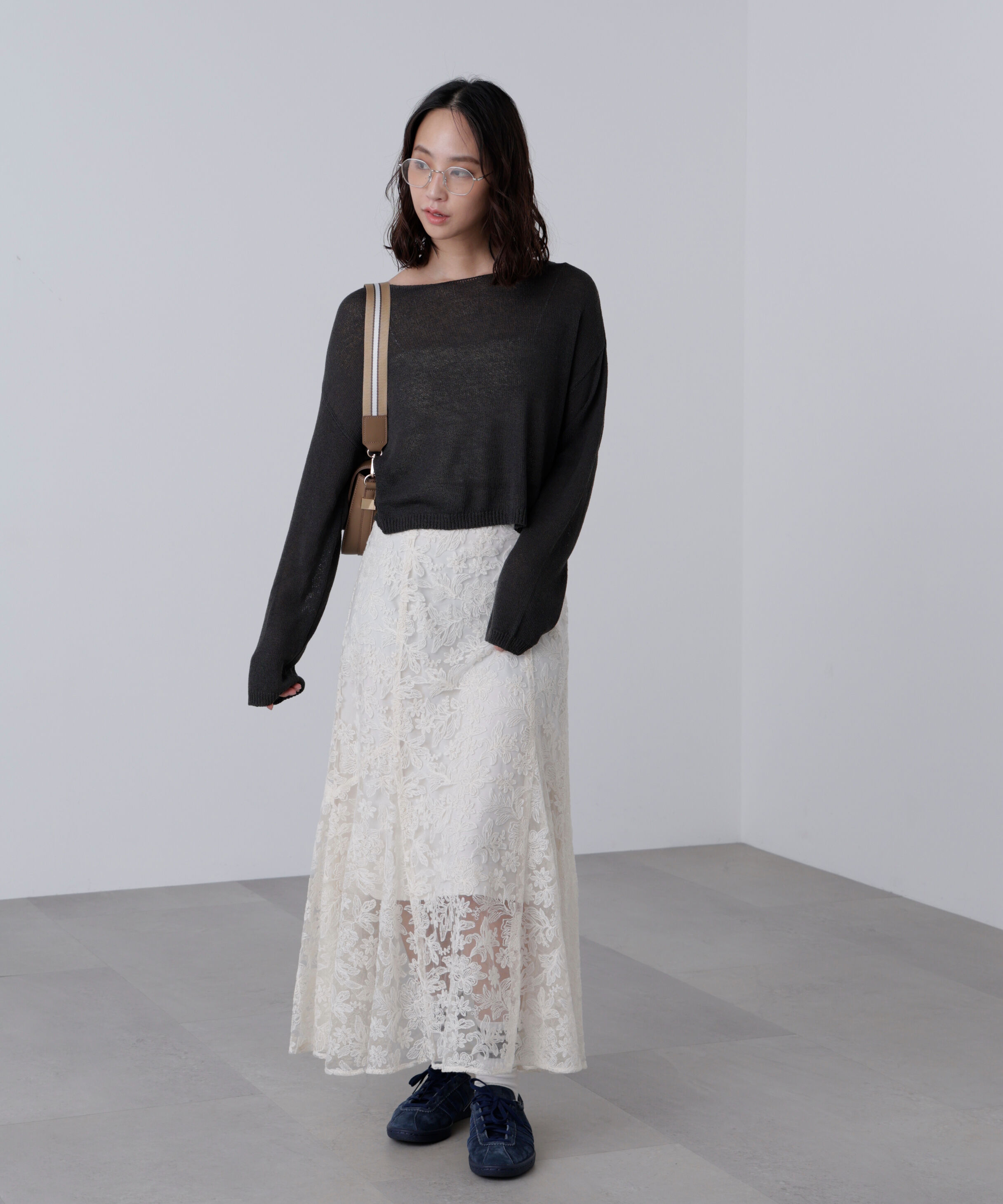  「透かしあみ天竺短丈ニット」|ニット・セーター|