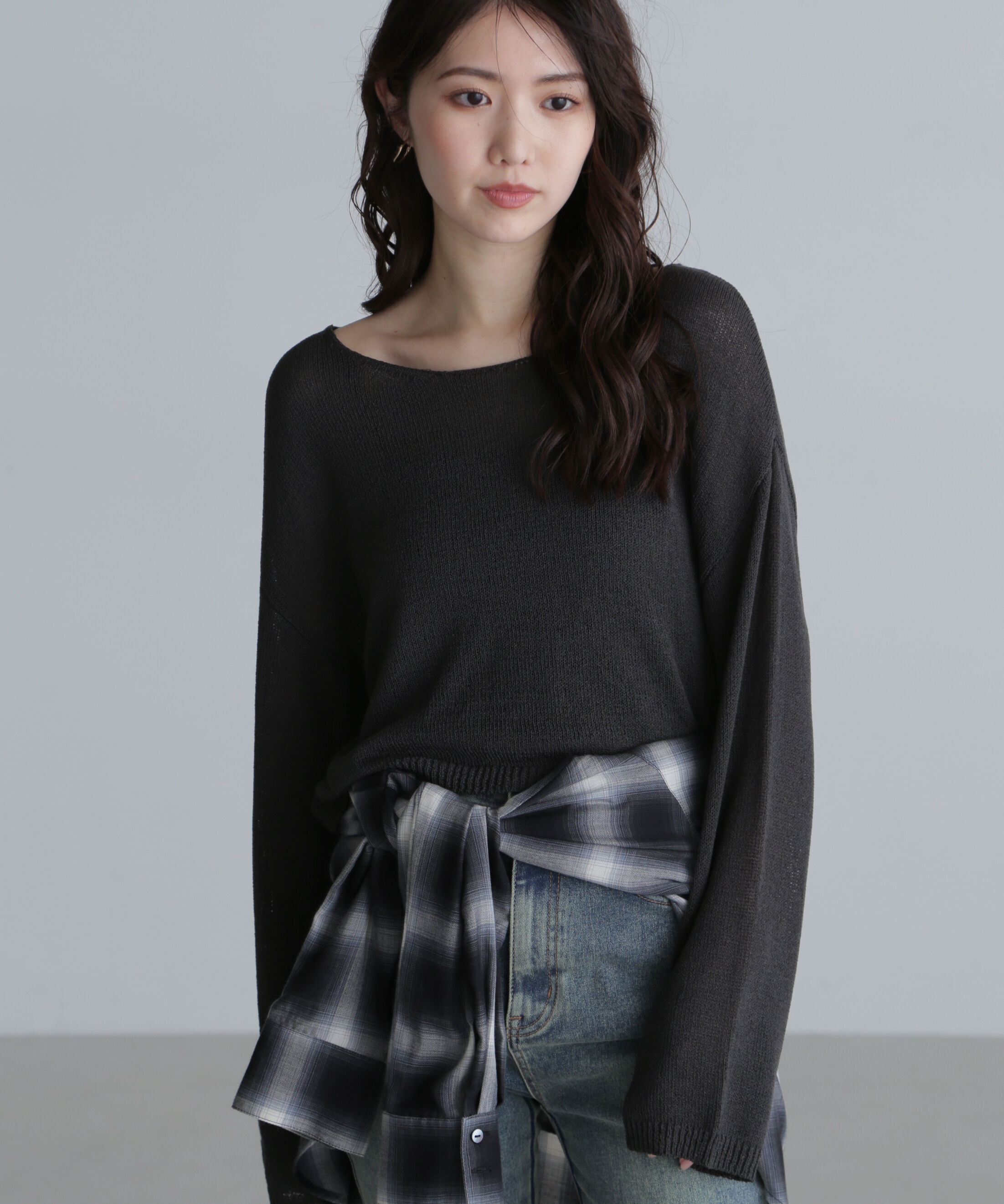  「透かしあみ天竺短丈ニット」|ニット・セーター|