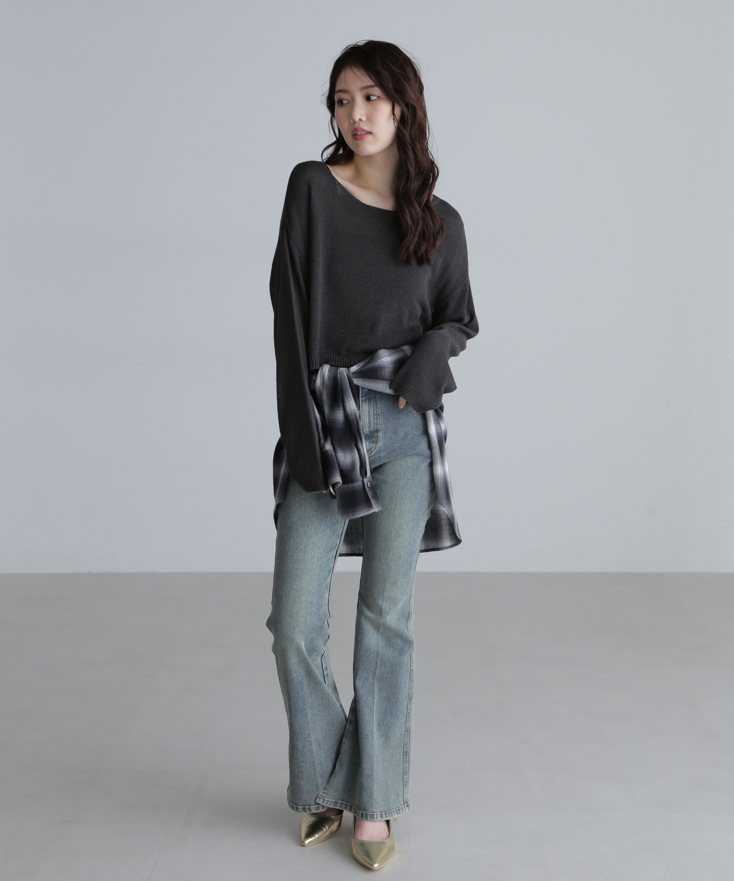  「透かしあみ天竺短丈ニット」|ニット・セーター|