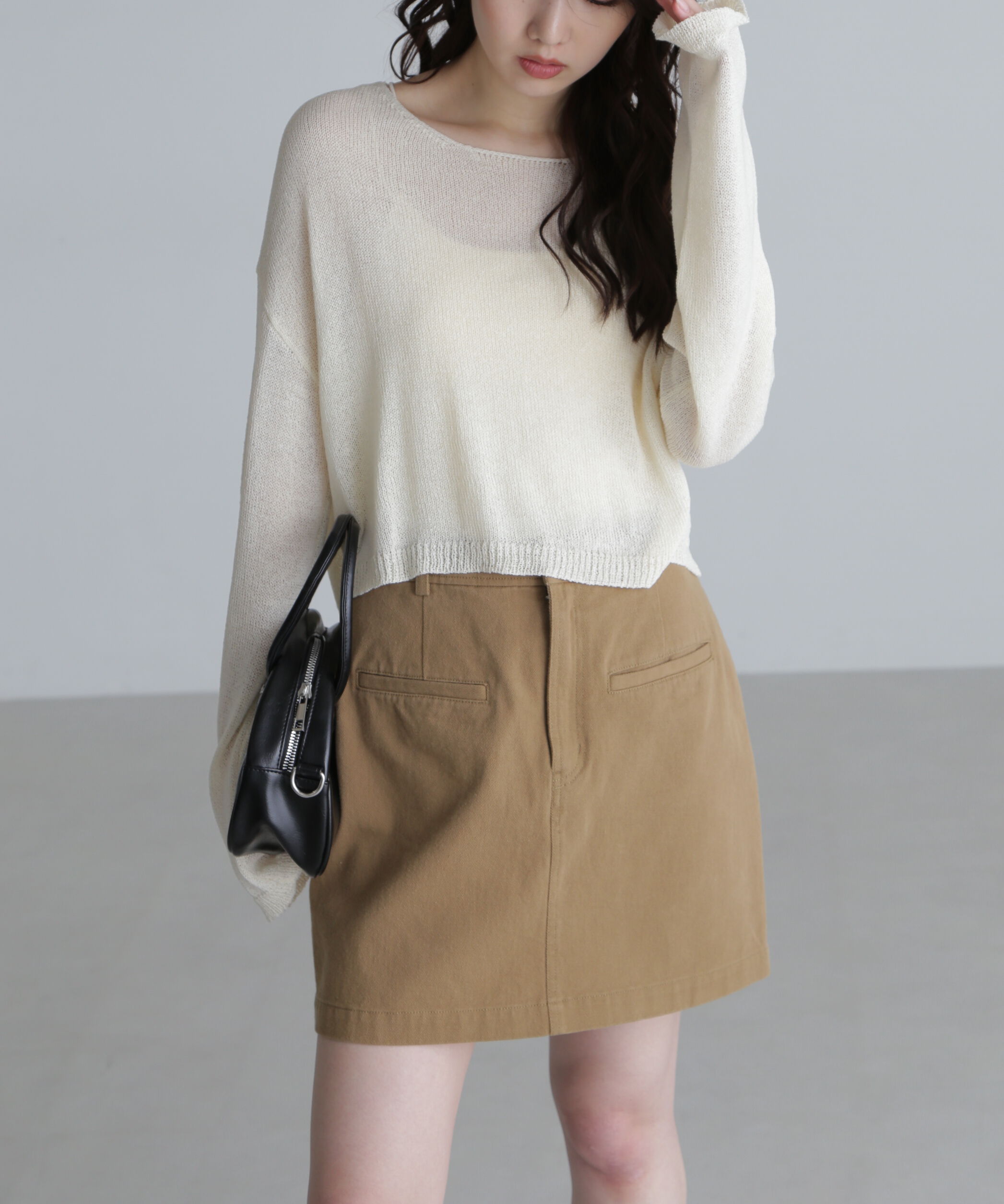  「透かしあみ天竺短丈ニット」|ニット・セーター|オフホワイト