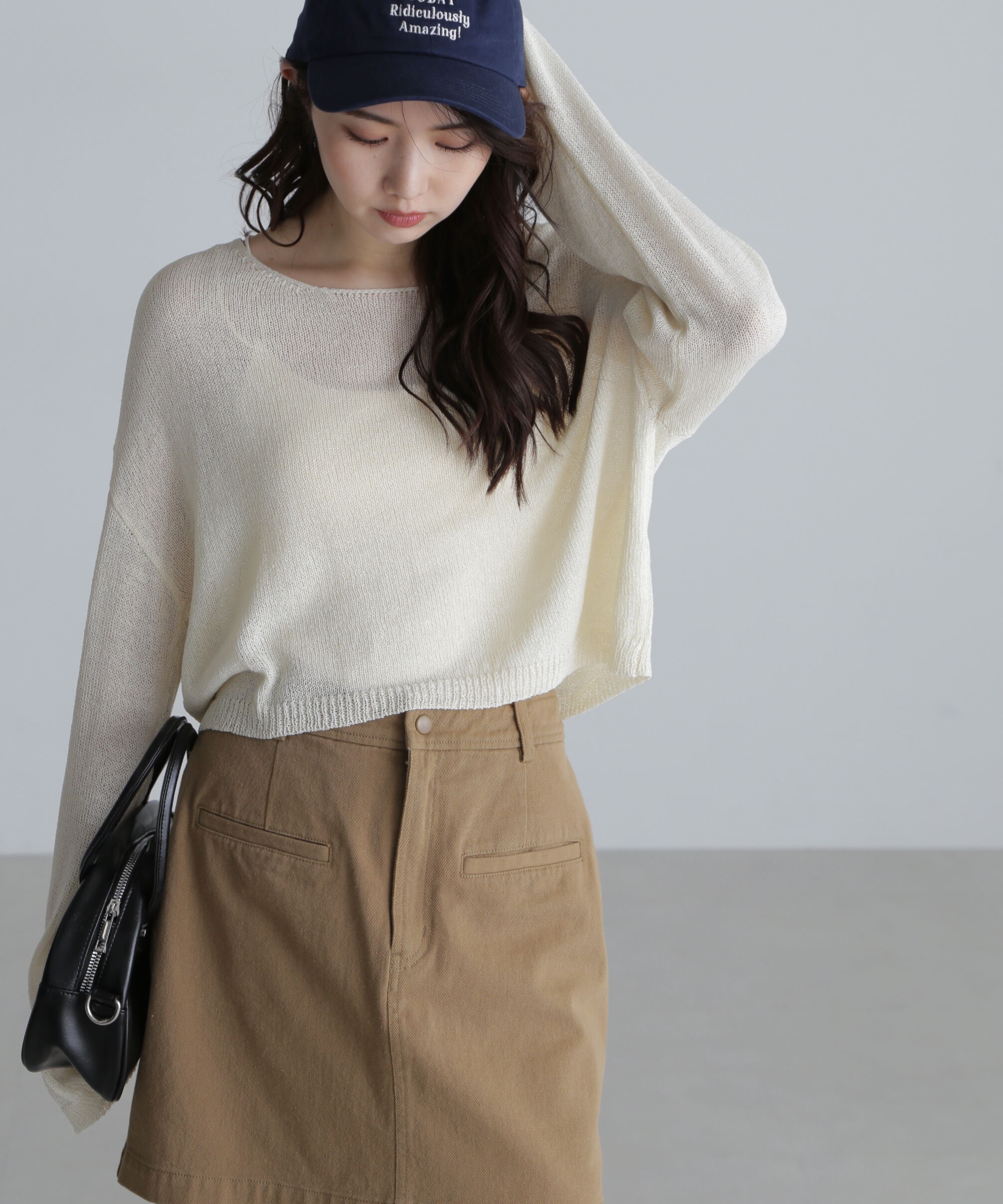  「透かしあみ天竺短丈ニット」|ニット・セーター|