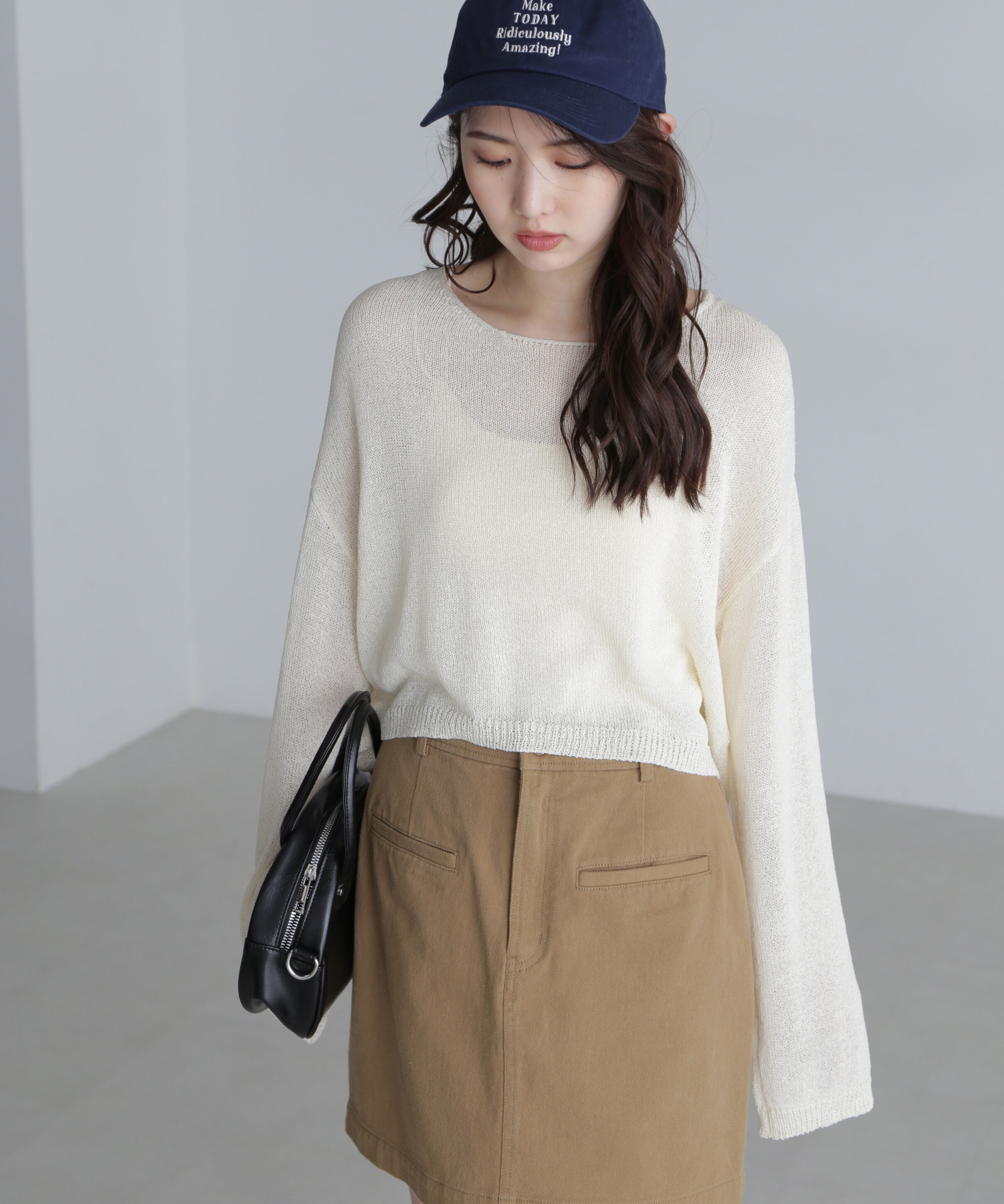  「透かしあみ天竺短丈ニット」|ニット・セーター|