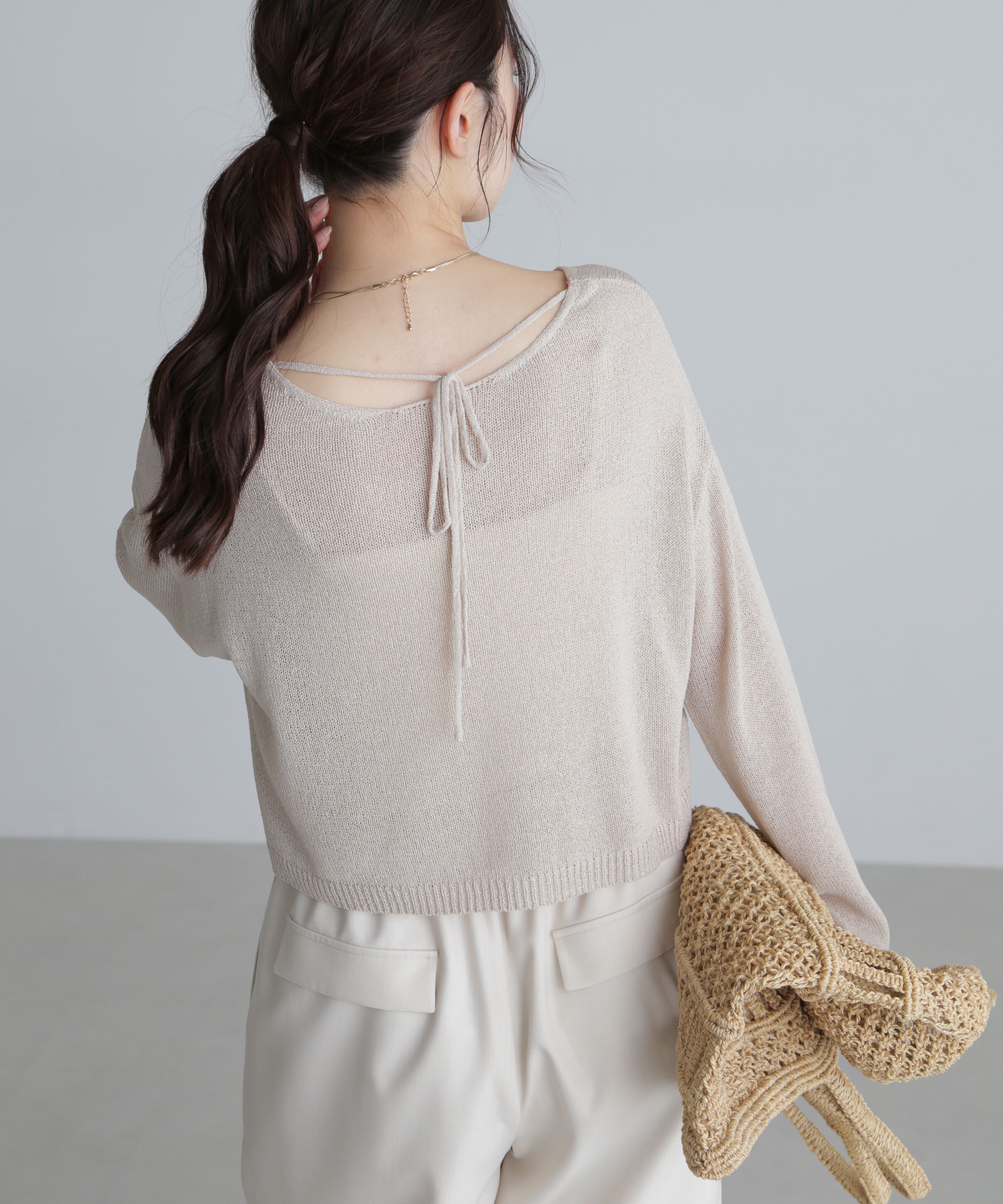  「透かしあみ天竺短丈ニット」|ニット・セーター|