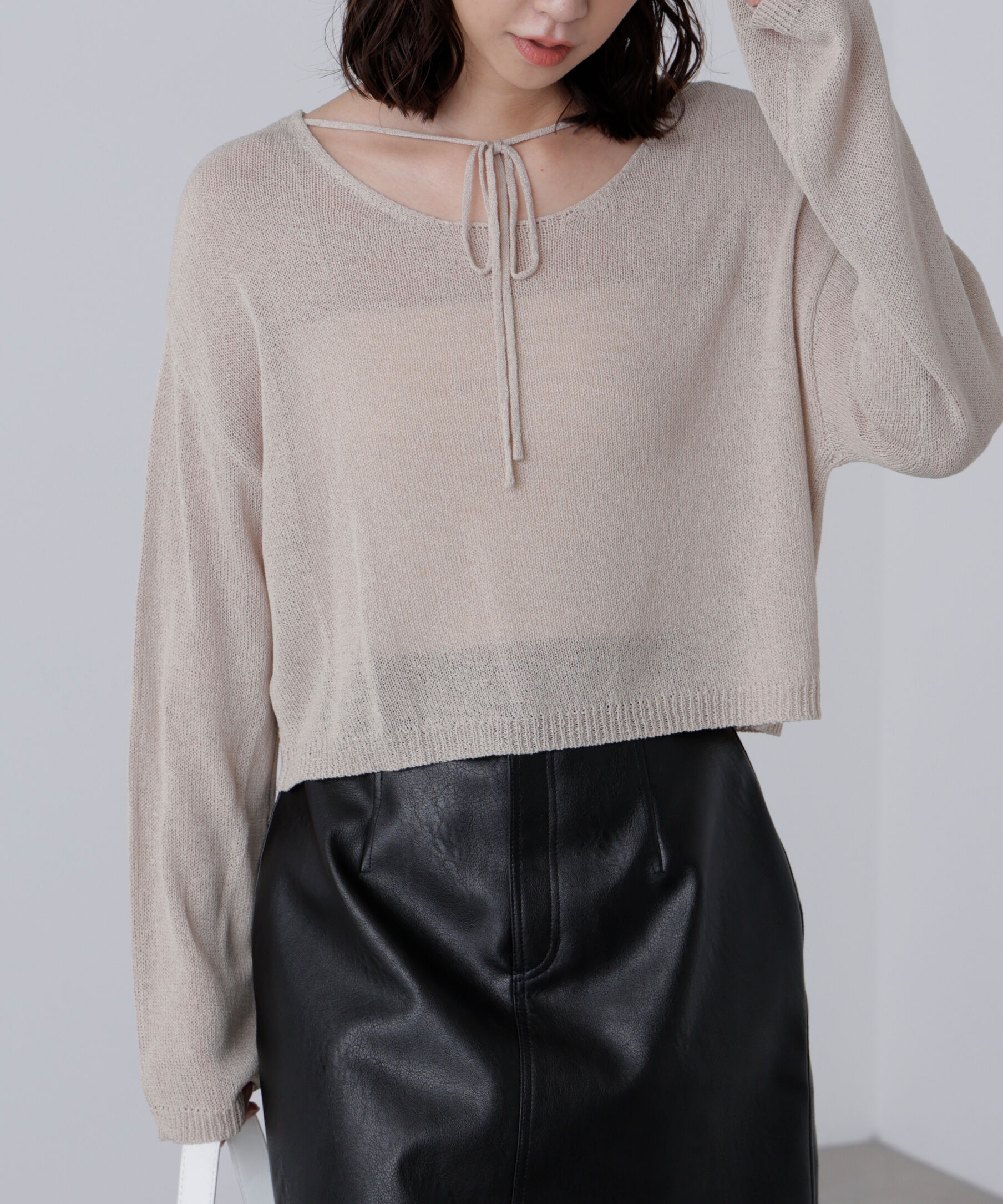  「透かしあみ天竺短丈ニット」|ニット・セーター|