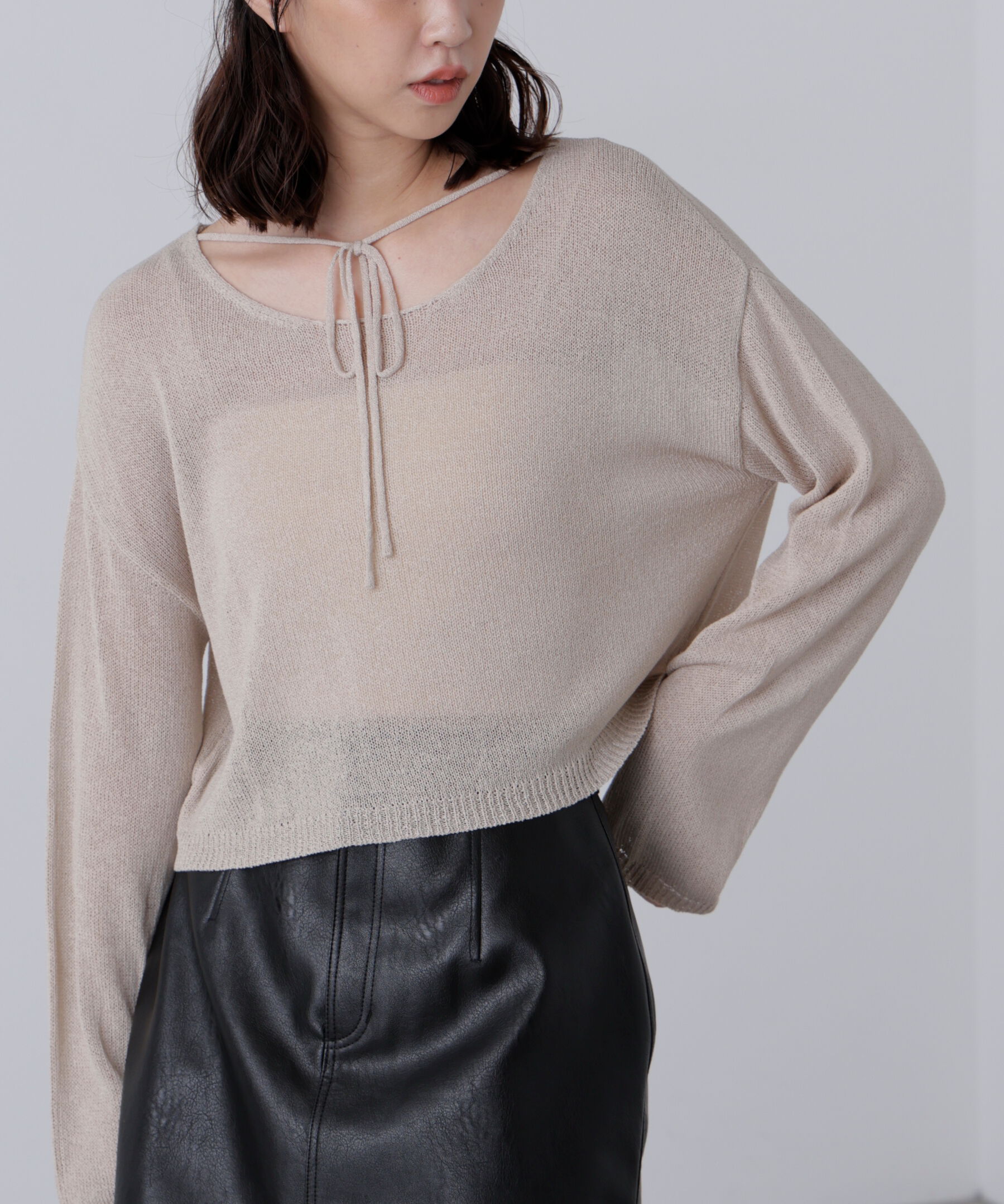  「透かしあみ天竺短丈ニット」|ニット・セーター|