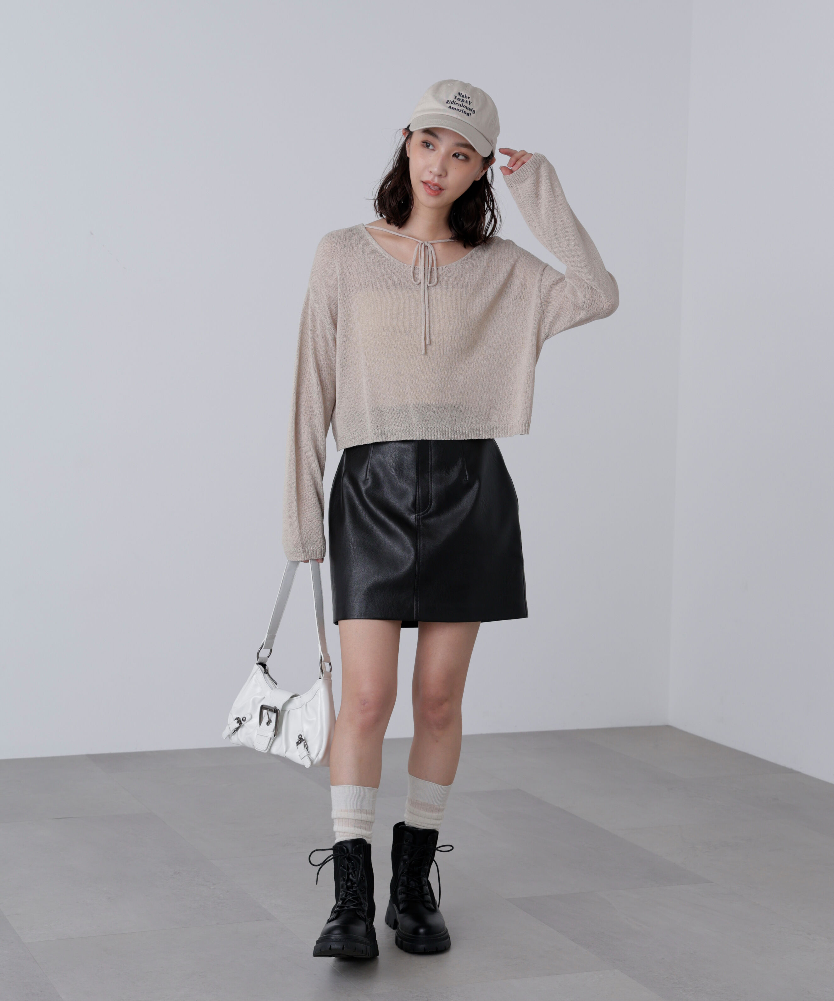  「透かしあみ天竺短丈ニット」|ニット・セーター|