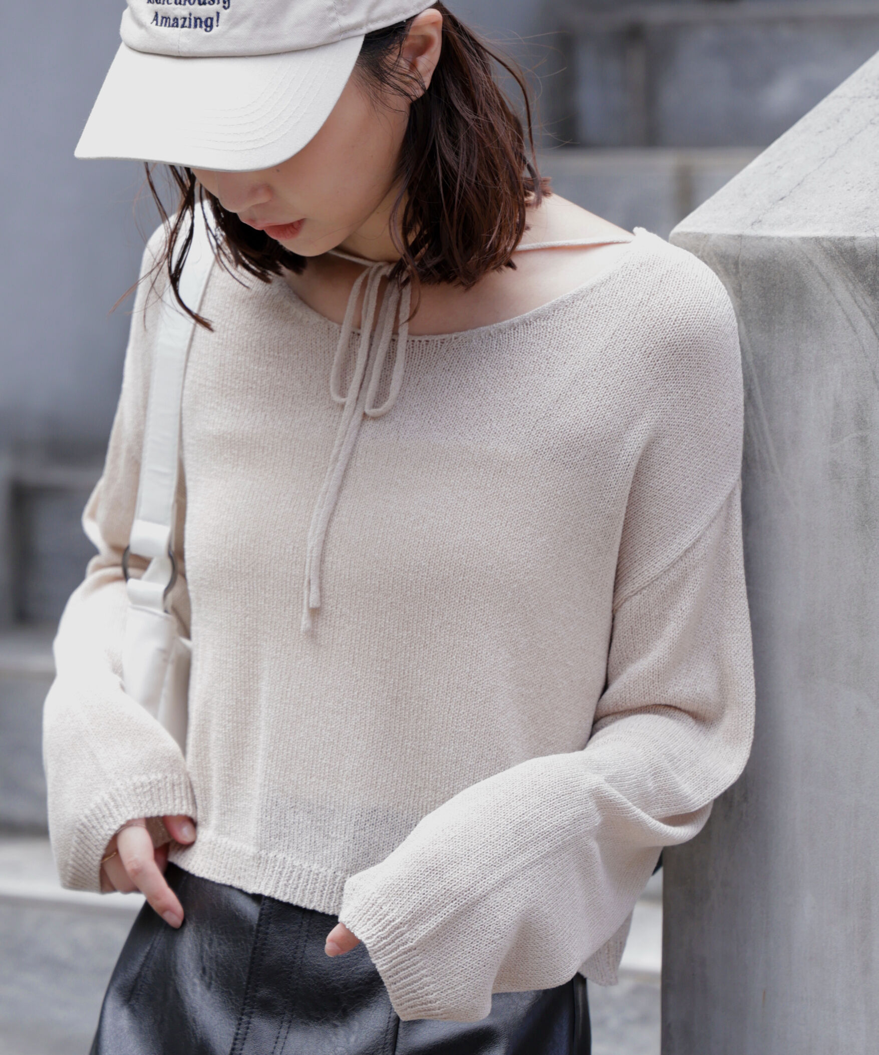  「透かしあみ天竺短丈ニット」|ニット・セーター|