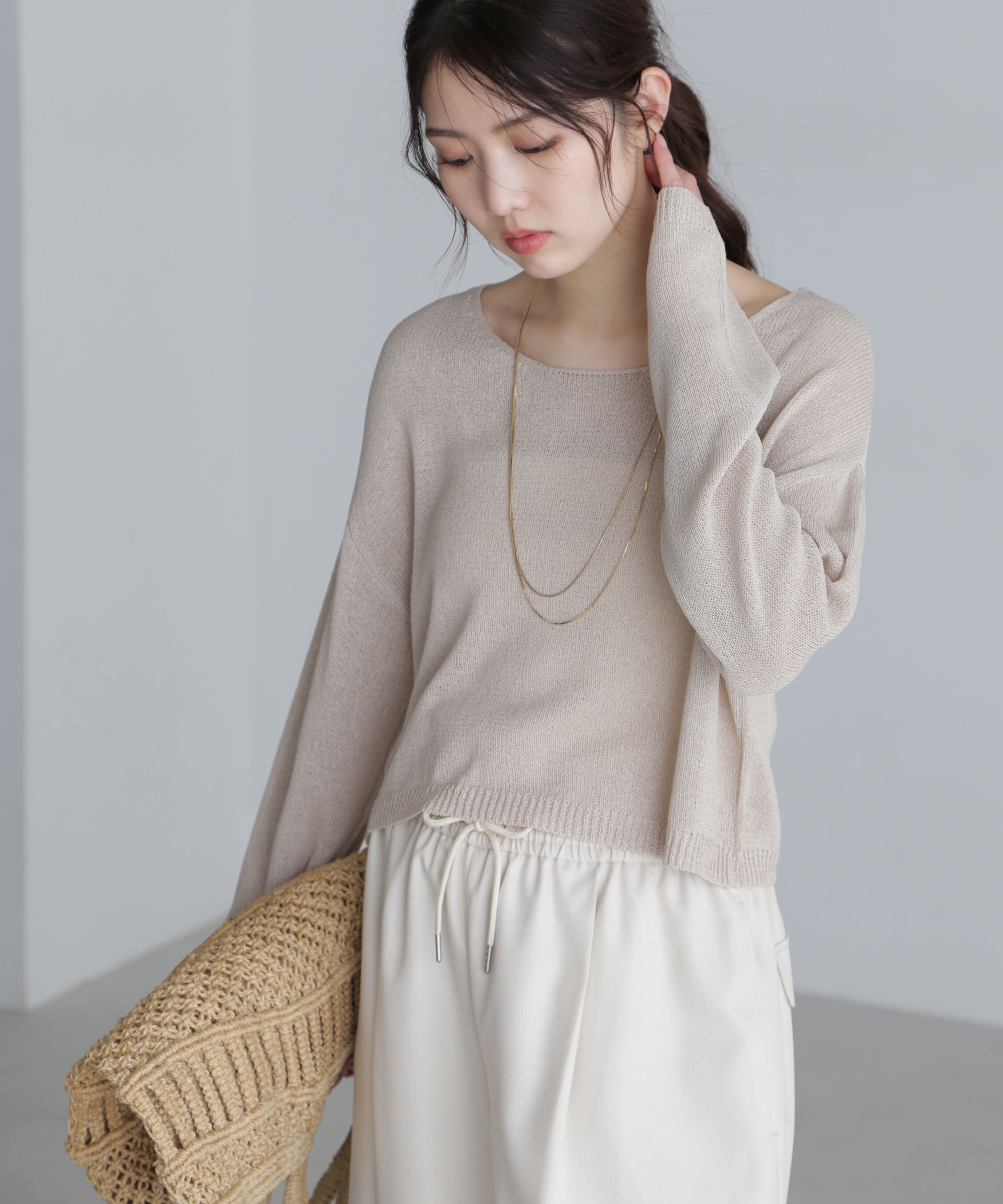  「透かしあみ天竺短丈ニット」|ニット・セーター|