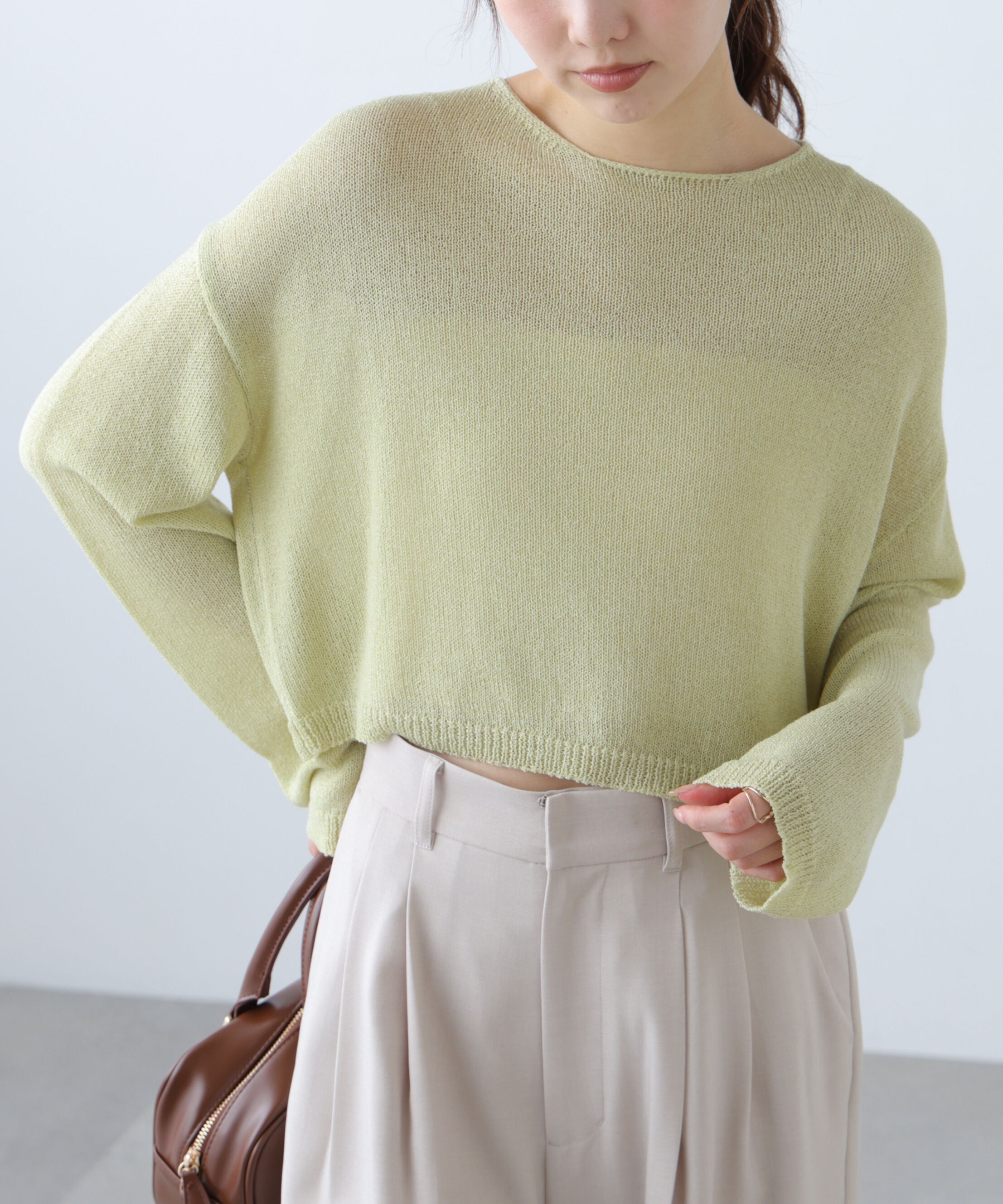  「透かしあみ天竺短丈ニット」|ニット・セーター|