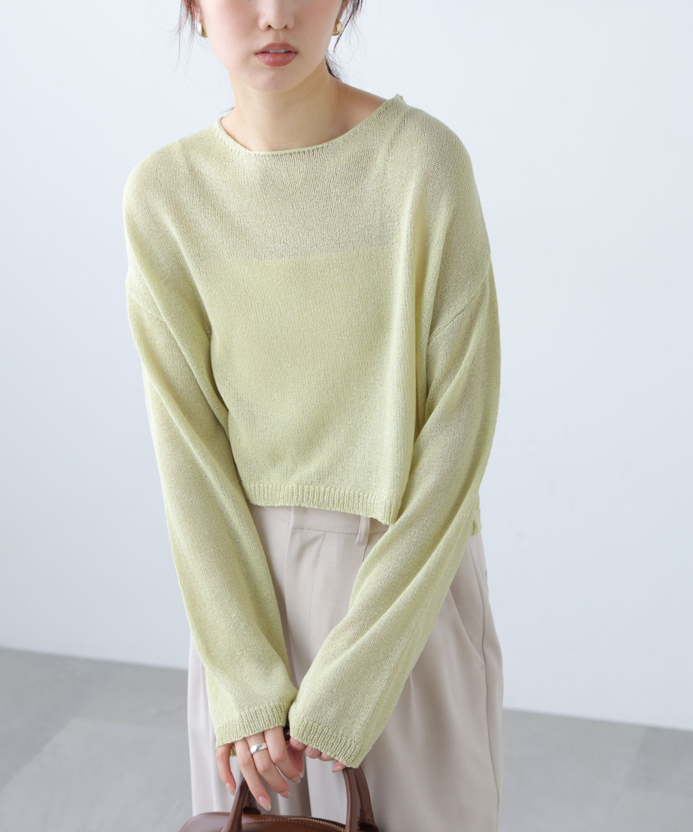  「透かしあみ天竺短丈ニット」|ニット・セーター|