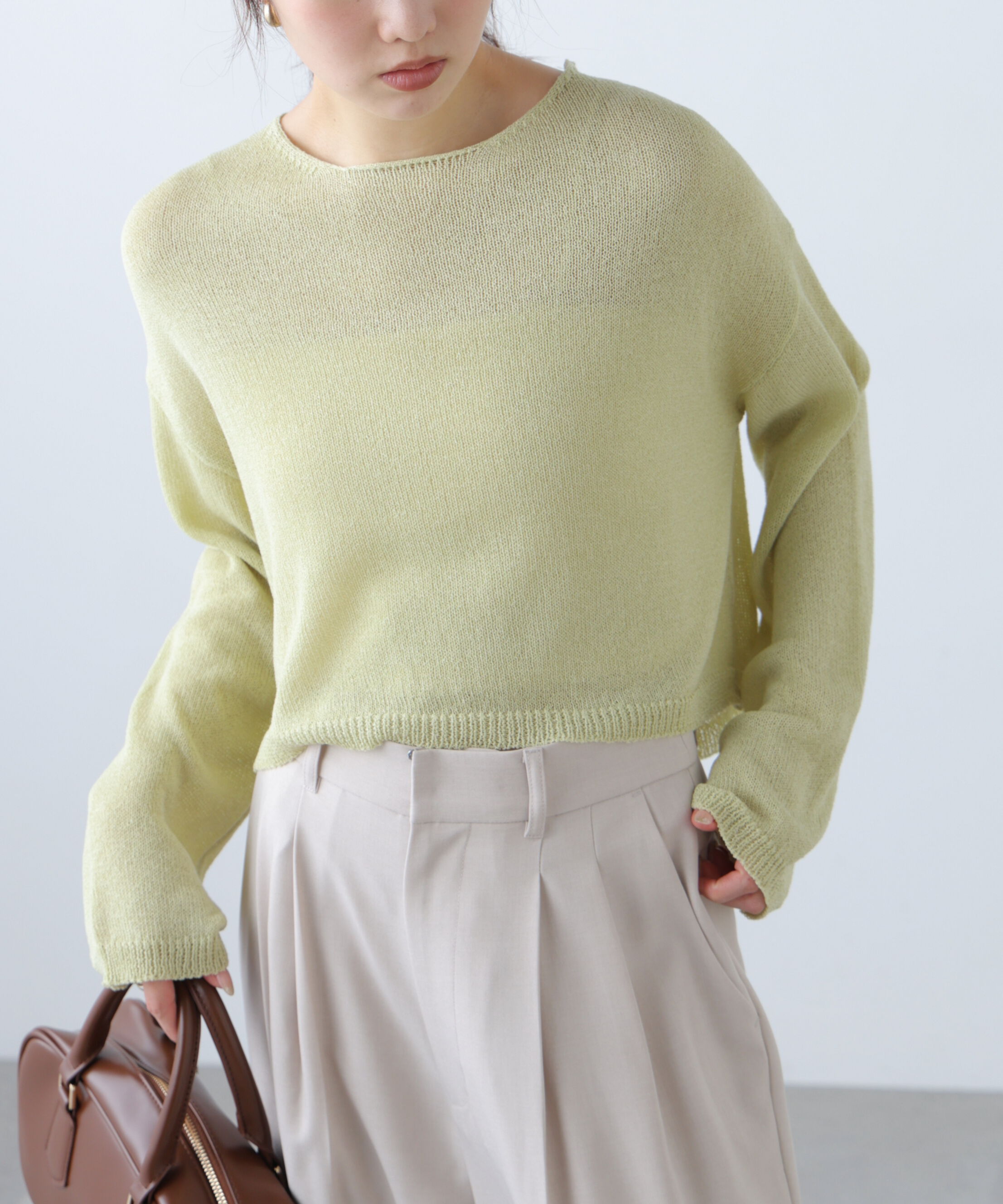  「透かしあみ天竺短丈ニット」|ニット・セーター|