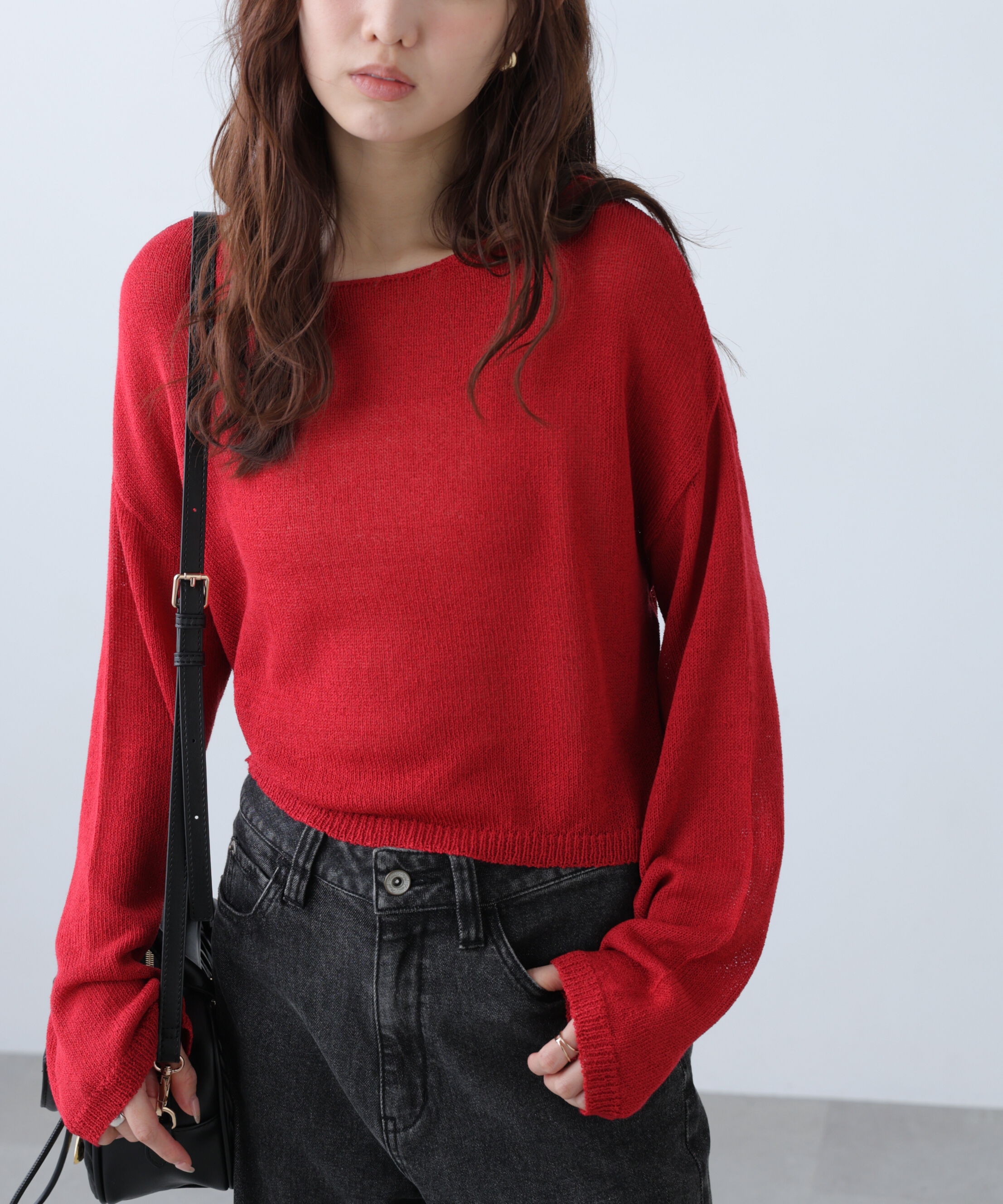  「透かしあみ天竺短丈ニット」|ニット・セーター|