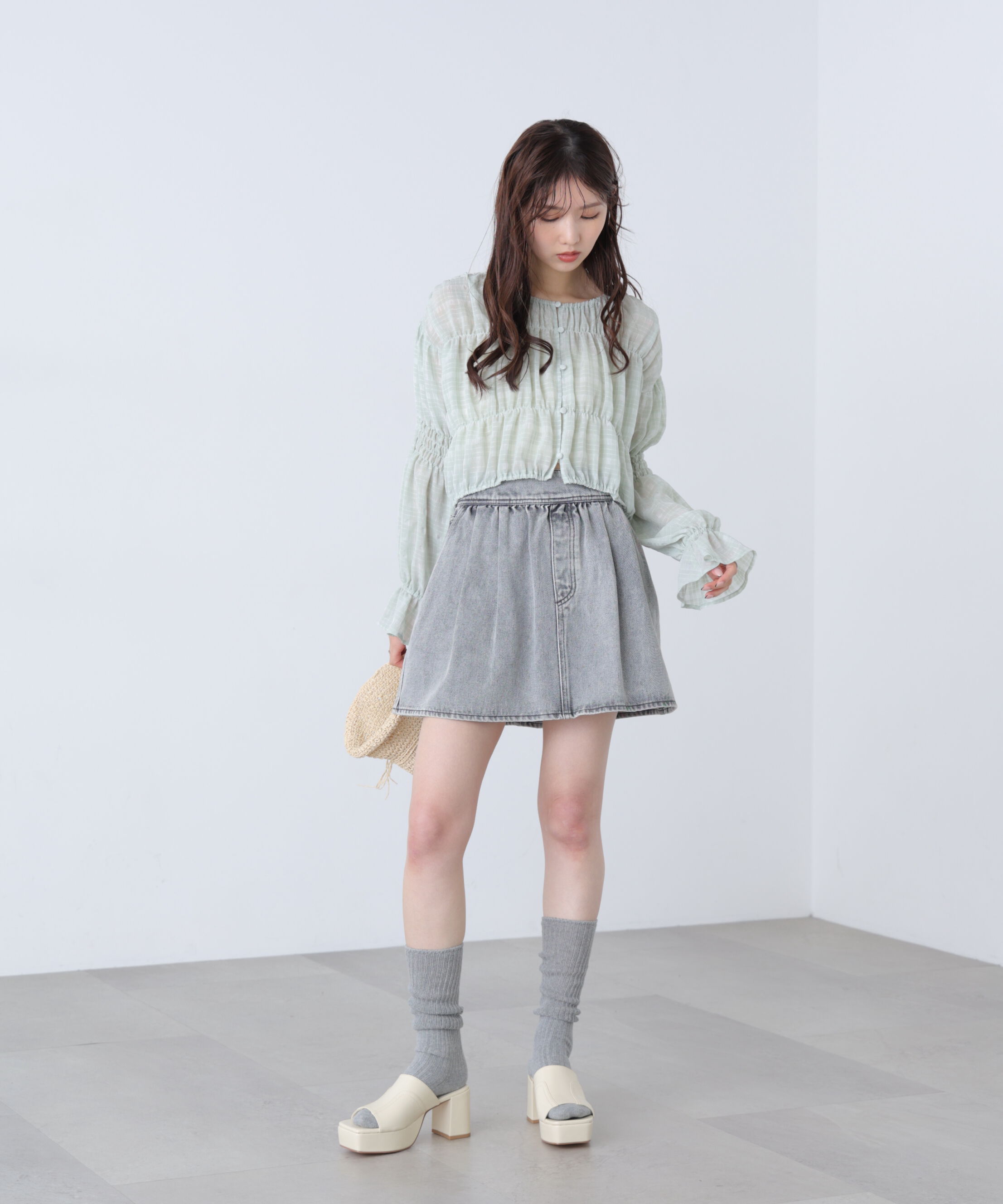  「ヨークフレアデニムミニスカート」|スカート|