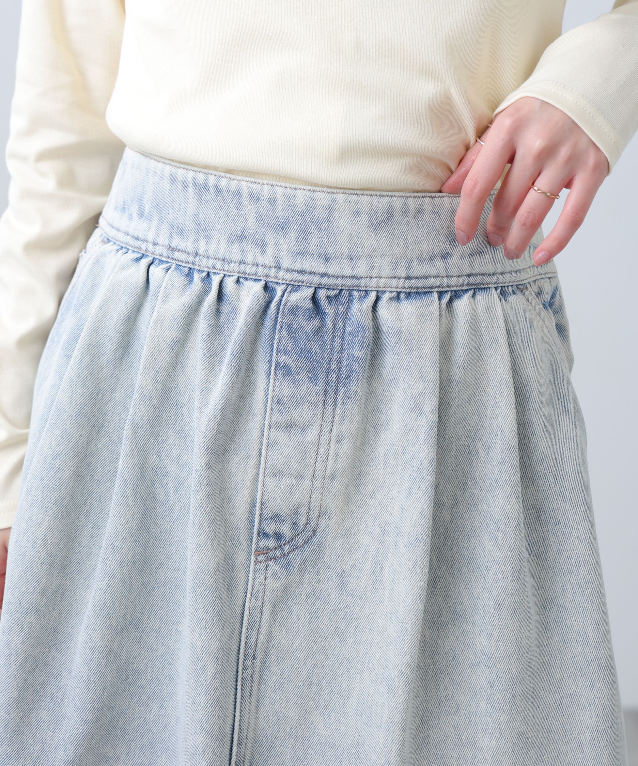  「ヨークフレアデニムミニスカート」|スカート|