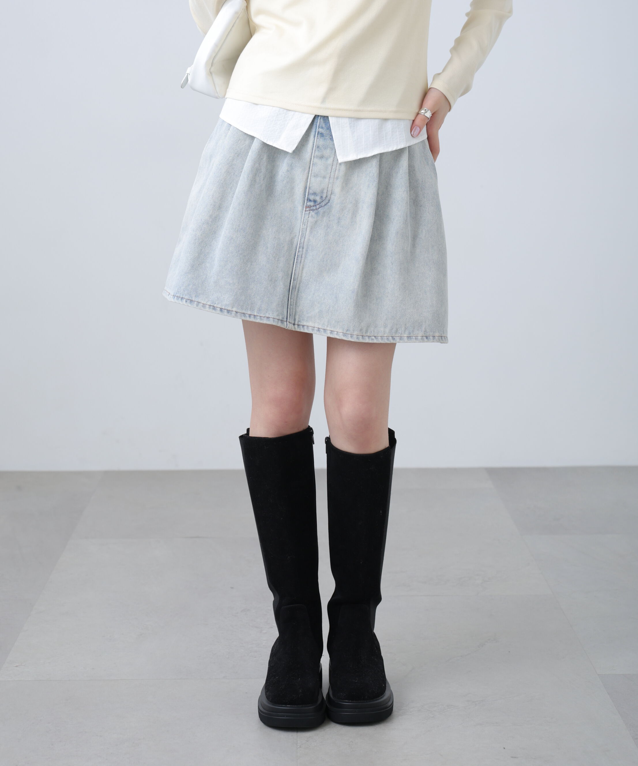 「ヨークフレアデニムミニスカート」|スカート|