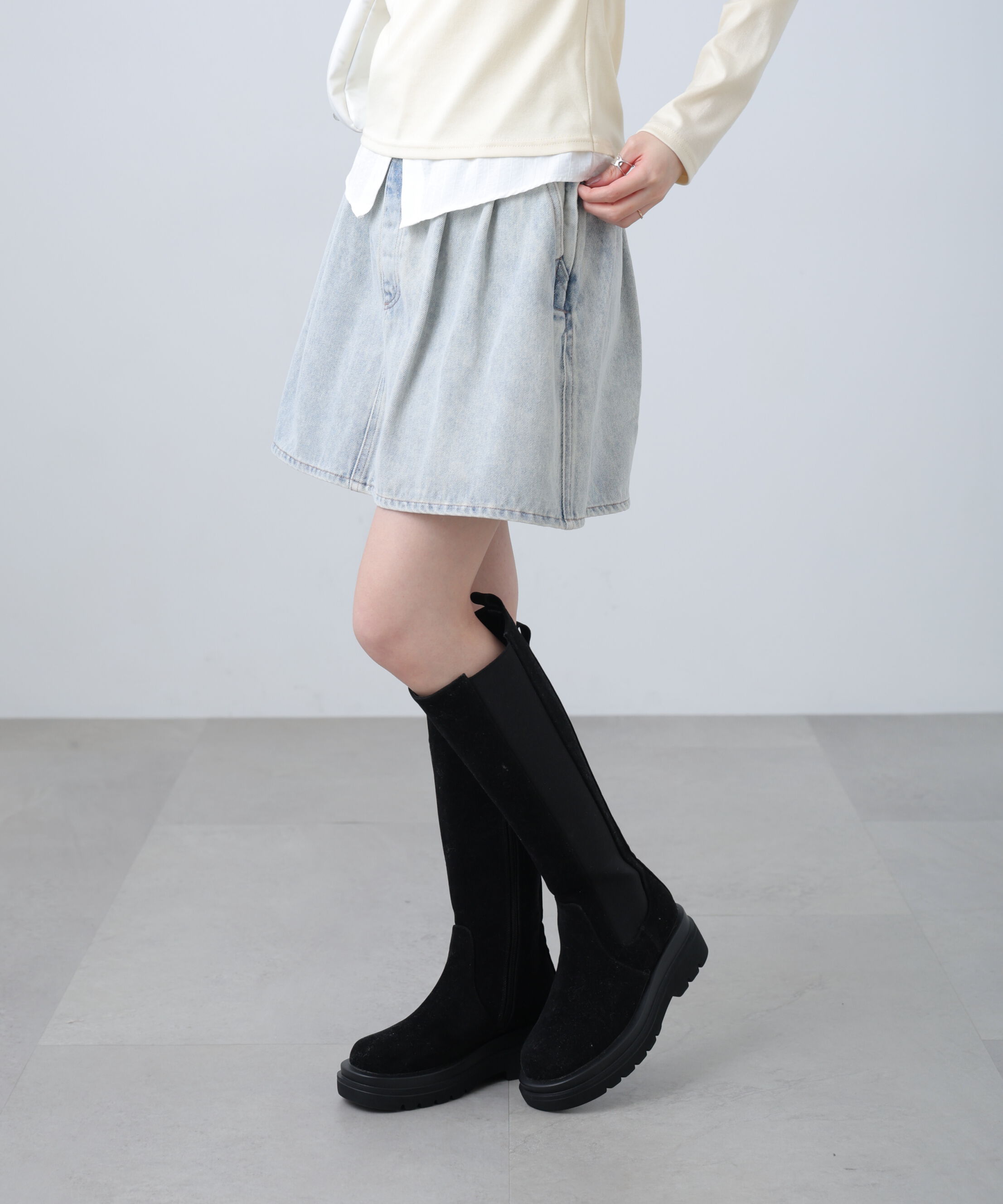  「ヨークフレアデニムミニスカート」|スカート|