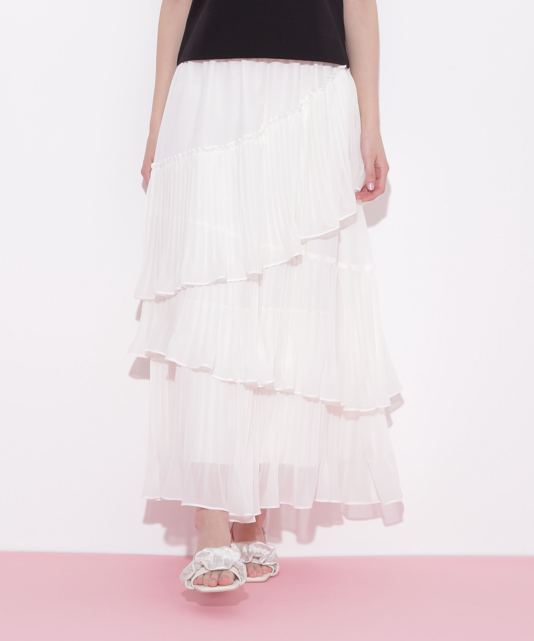  「アシメプリーツティアードスカート」|スカート|