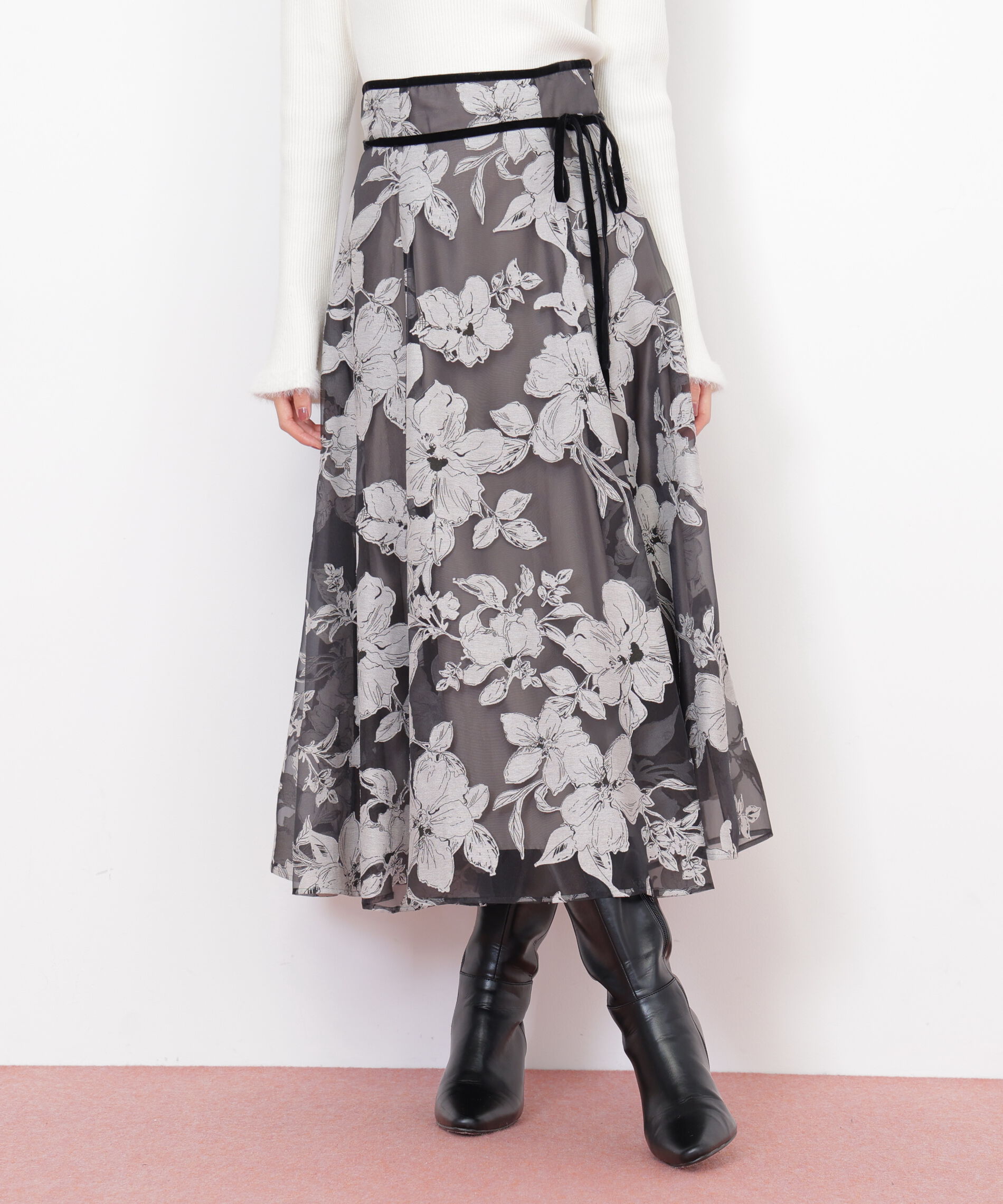  「ベロアリボンオパールフラワースカート」|スカート|