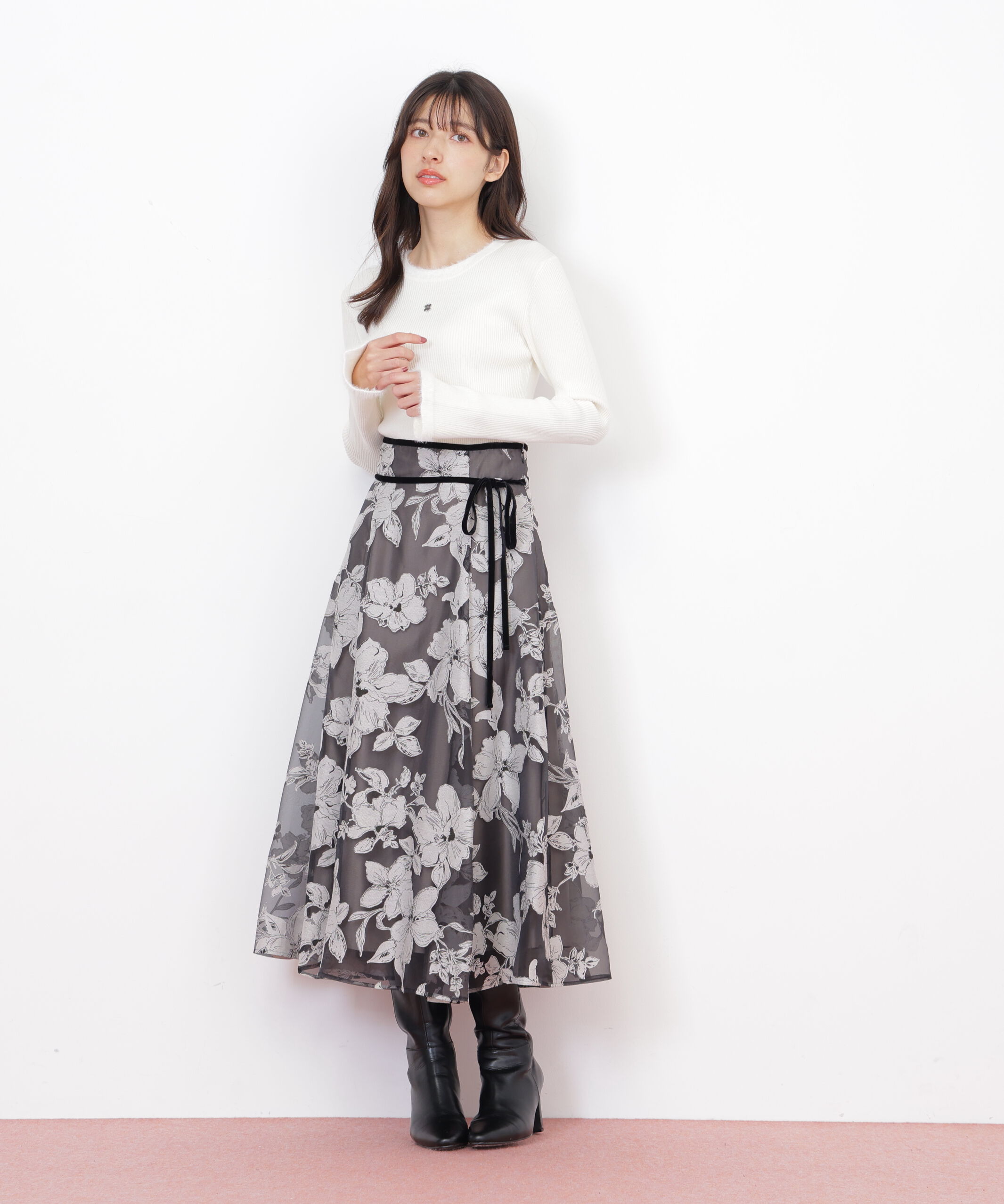  「ベロアリボンオパールフラワースカート」|スカート|