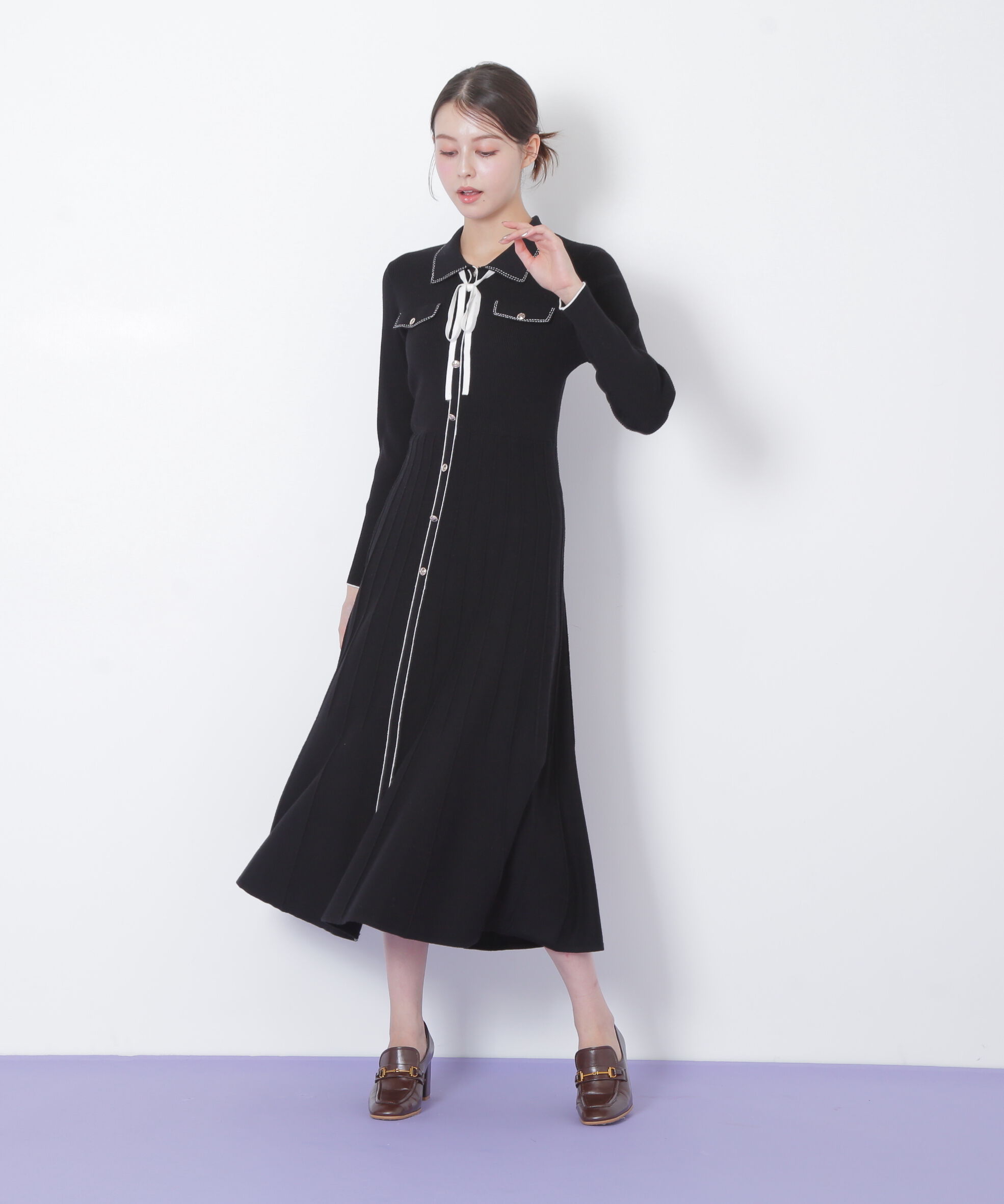  「ステッチカラーニットワンピース」|ワンピース|