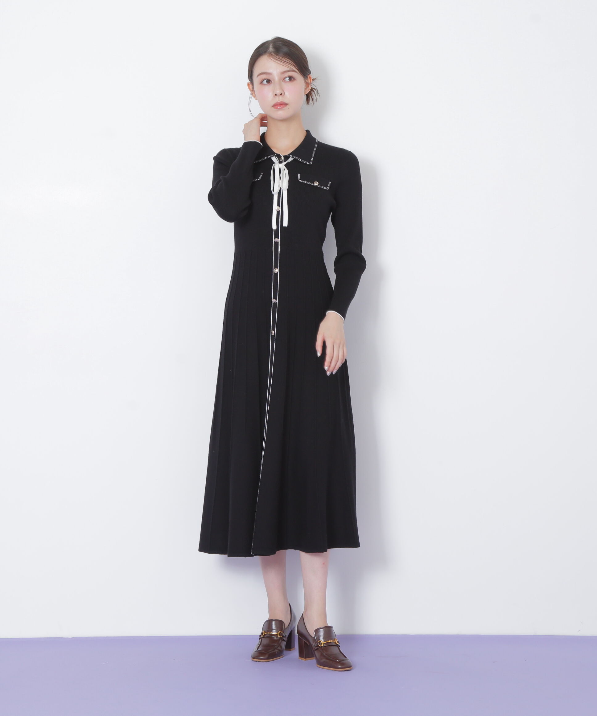  「ステッチカラーニットワンピース」|ワンピース|