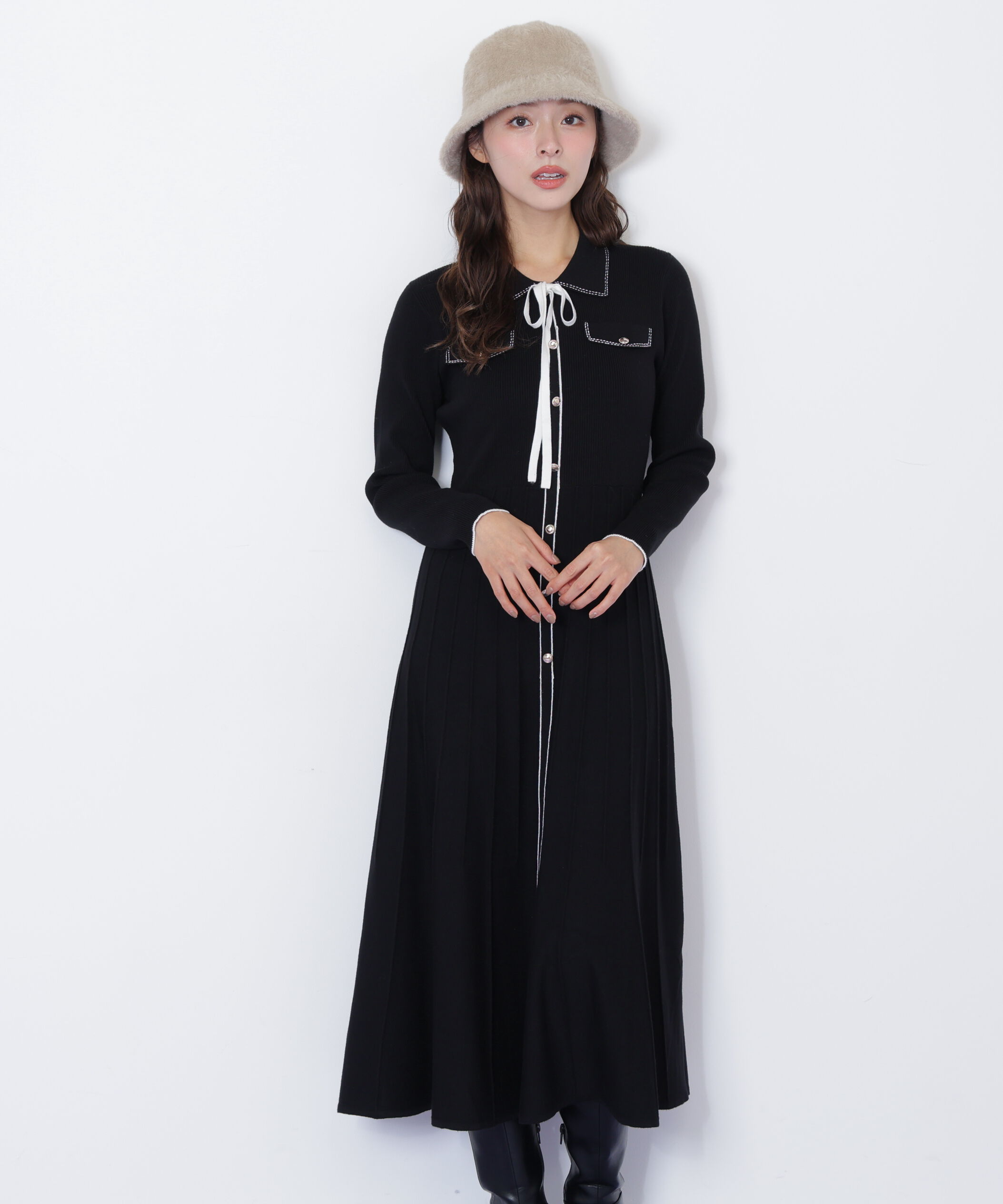  「ステッチカラーニットワンピース」|ワンピース|