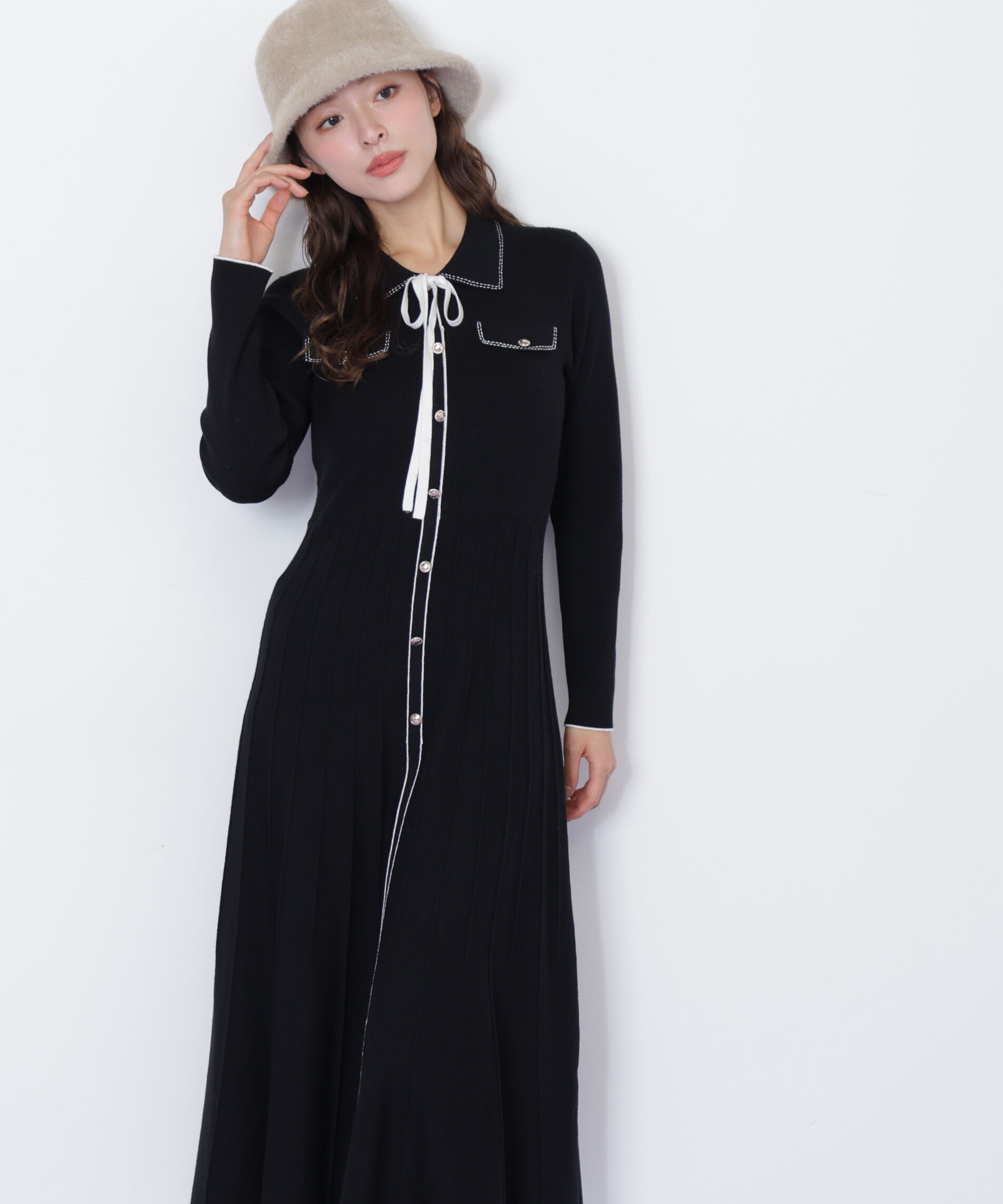  「ステッチカラーニットワンピース」|ワンピース|