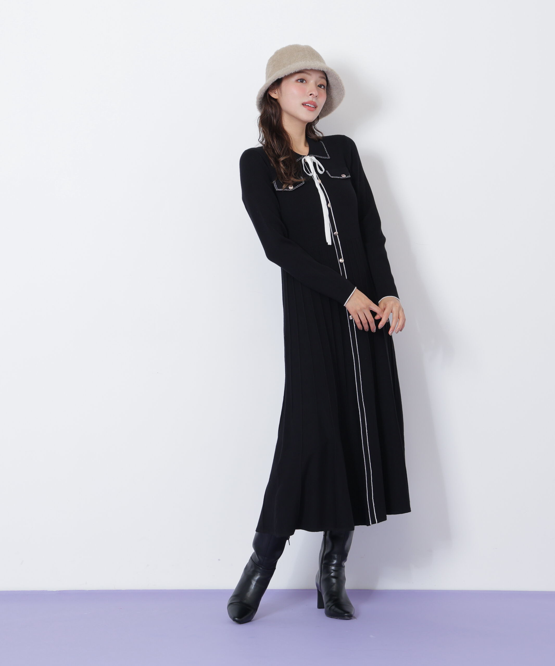  「ステッチカラーニットワンピース」|ワンピース|