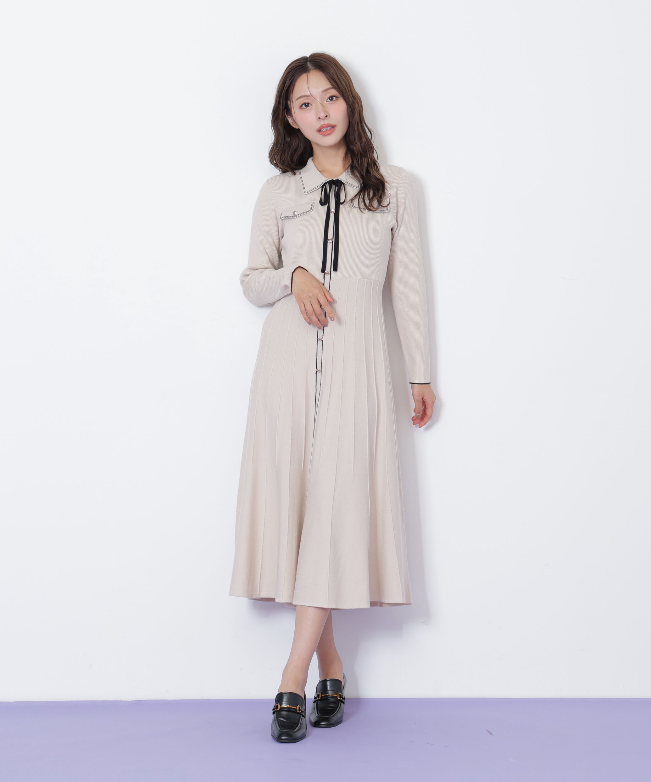  「ステッチカラーニットワンピース」|ワンピース|