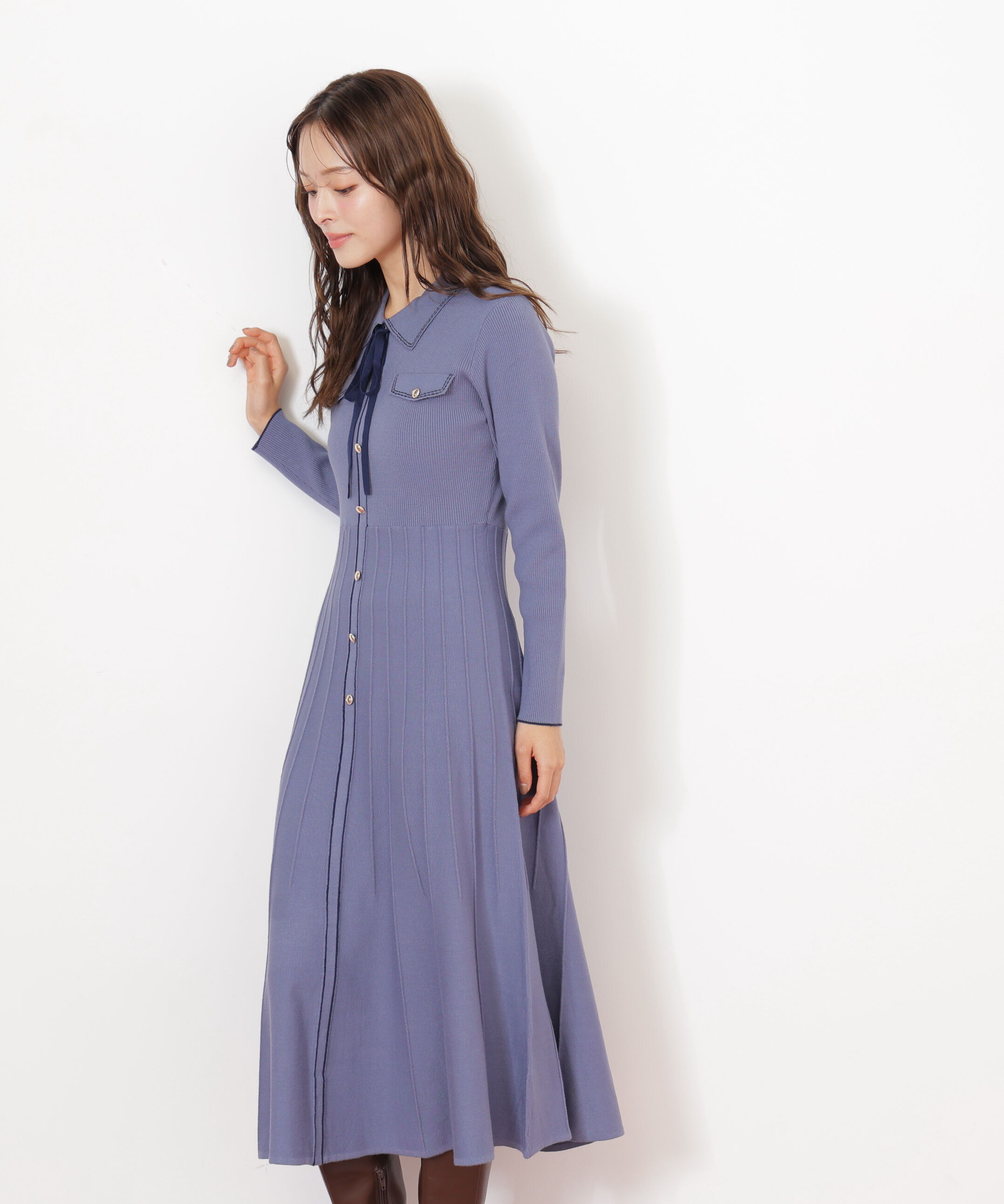  「ステッチカラーニットワンピース」|ワンピース|