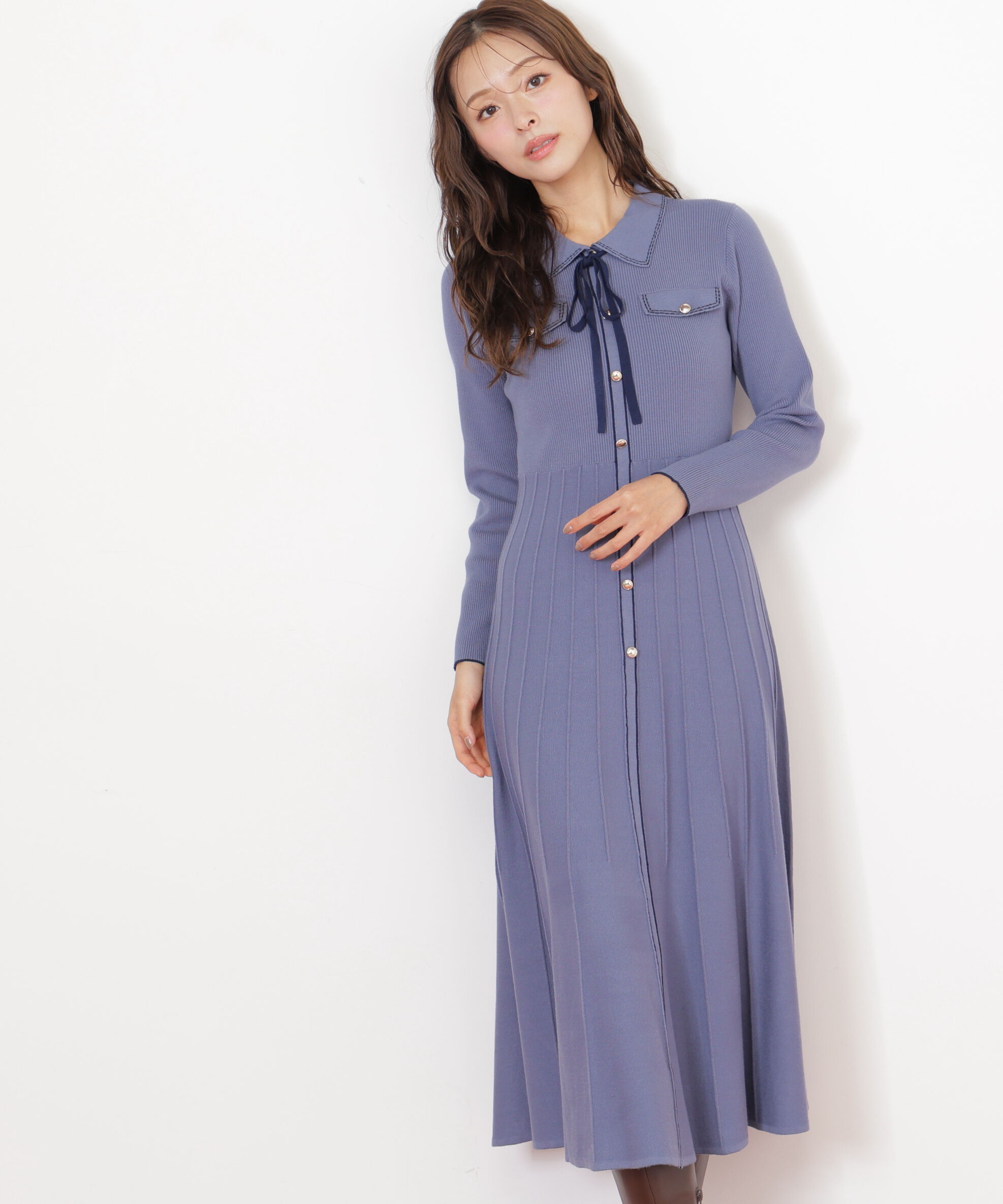  「ステッチカラーニットワンピース」|ワンピース|