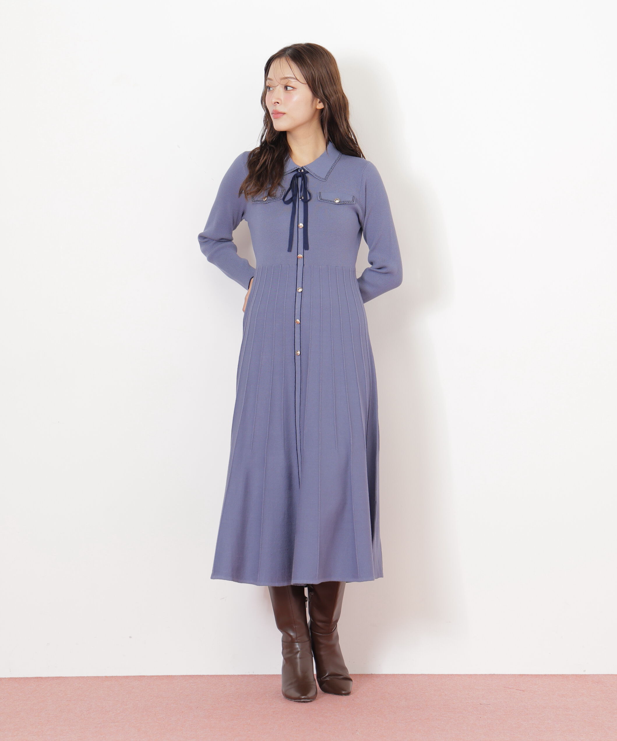  「ステッチカラーニットワンピース」|ワンピース|