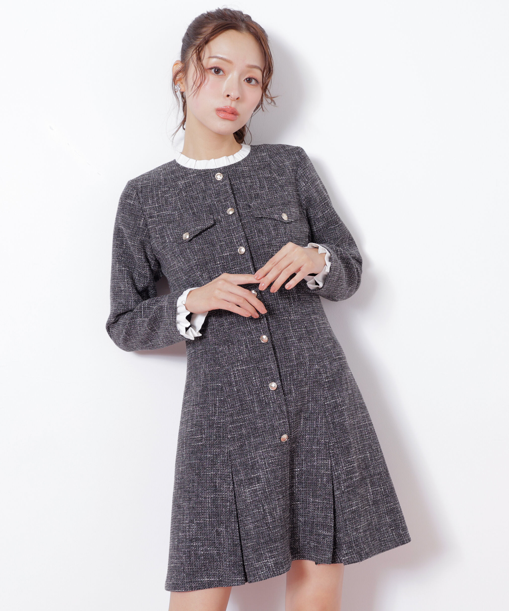  「ツィードミニワンピース」|ワンピース|ブラック