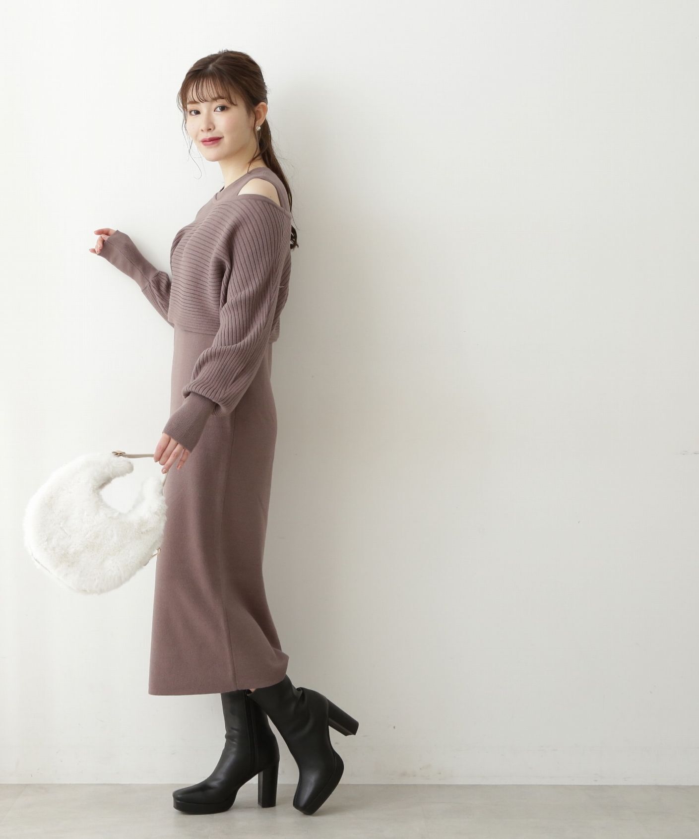 PROPORTION BODY DRESSING「ナローレイヤードニットワンピース」|ワンピース|チャコールグ 2