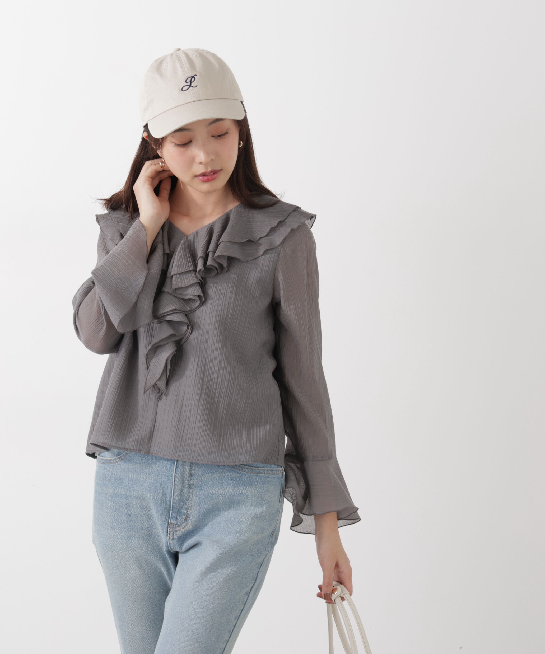 PROPORTION BODY DRESSING「シアー楊柳ラッフルブラウス　26SS」|シャツ・ブラウス|