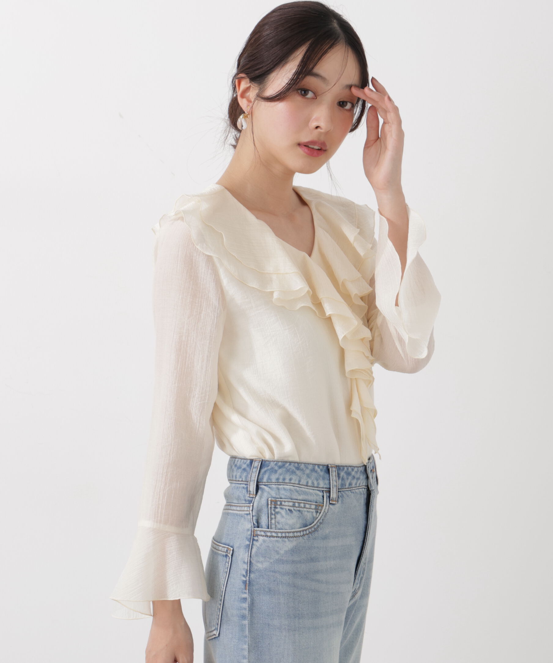 PROPORTION BODY DRESSING「シアー楊柳ラッフルブラウス　26SS」|シャツ・ブラウス|