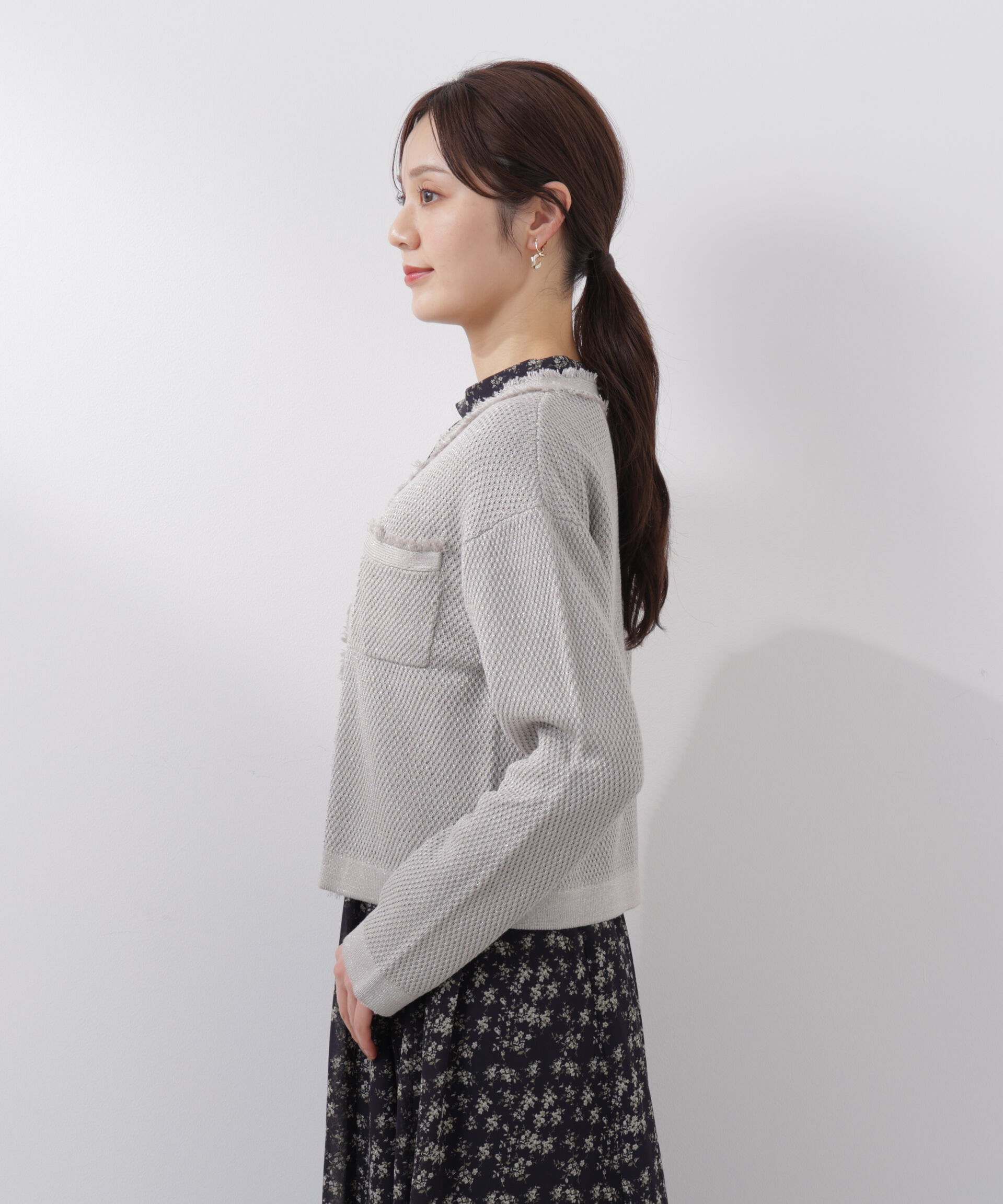 PROPORTION BODY DRESSING「ラメ透かしニットジャケット　26SS」|ニット・セーター|